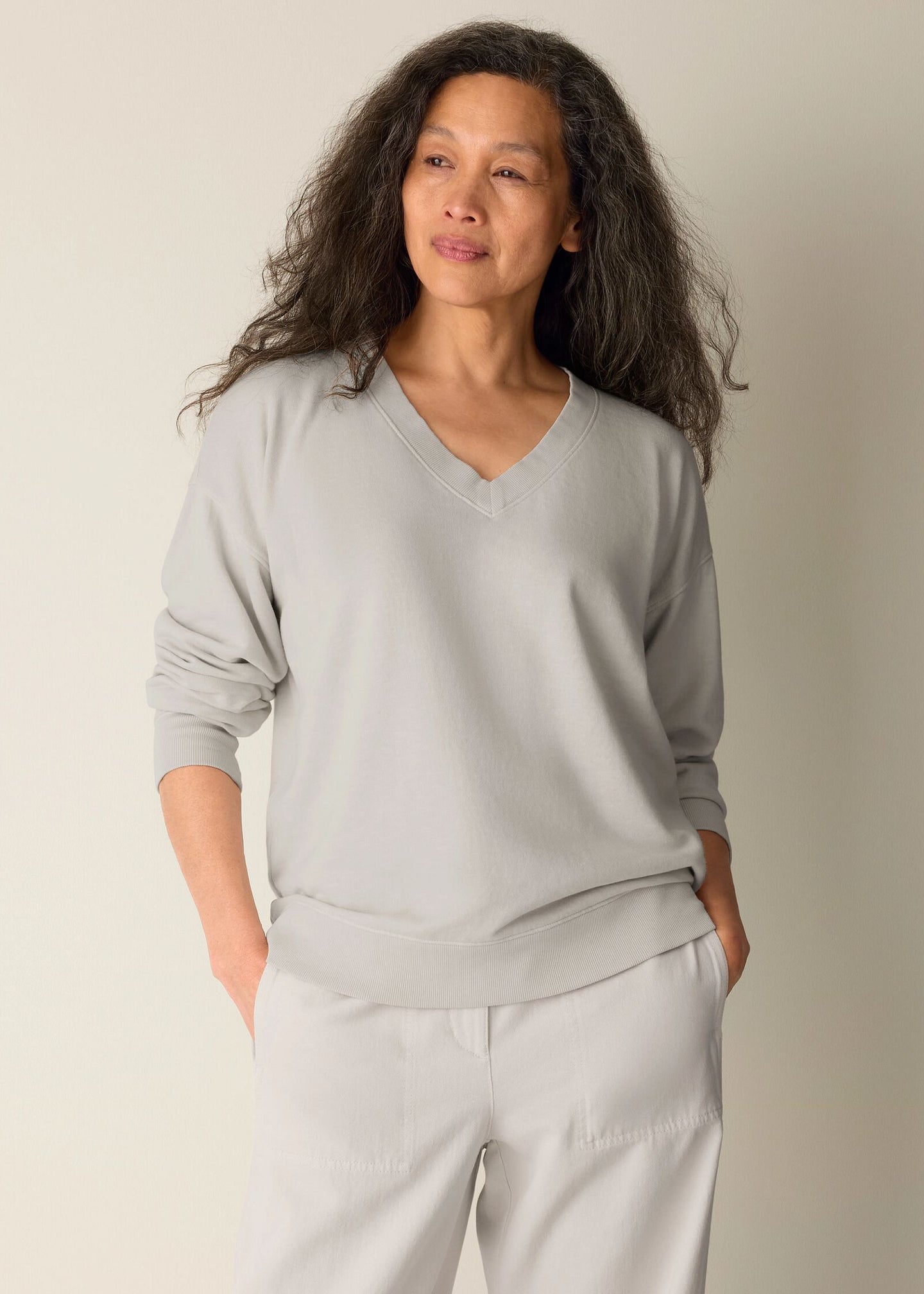 Eileen Fisher - Garment-Dyed Organic Cotton Terry V-Neck Top