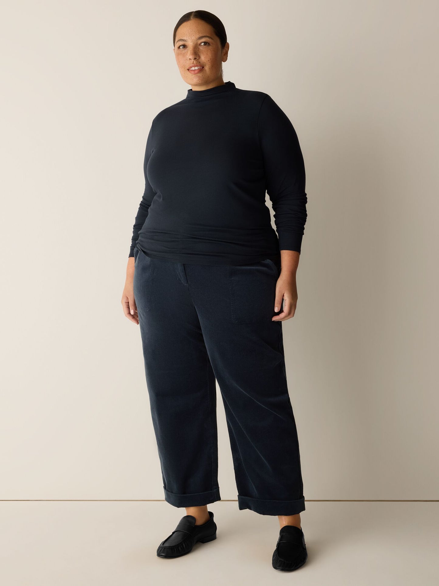 Eileen Fisher - Sheer Cotton Blend Knit Funnel Neck Long Sleeve Top