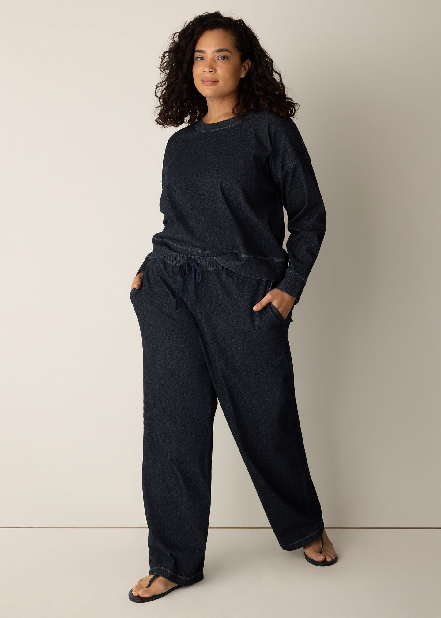 Eileen Fisher - Cotton Indigo Knit Denim Full-Length Straight Pant