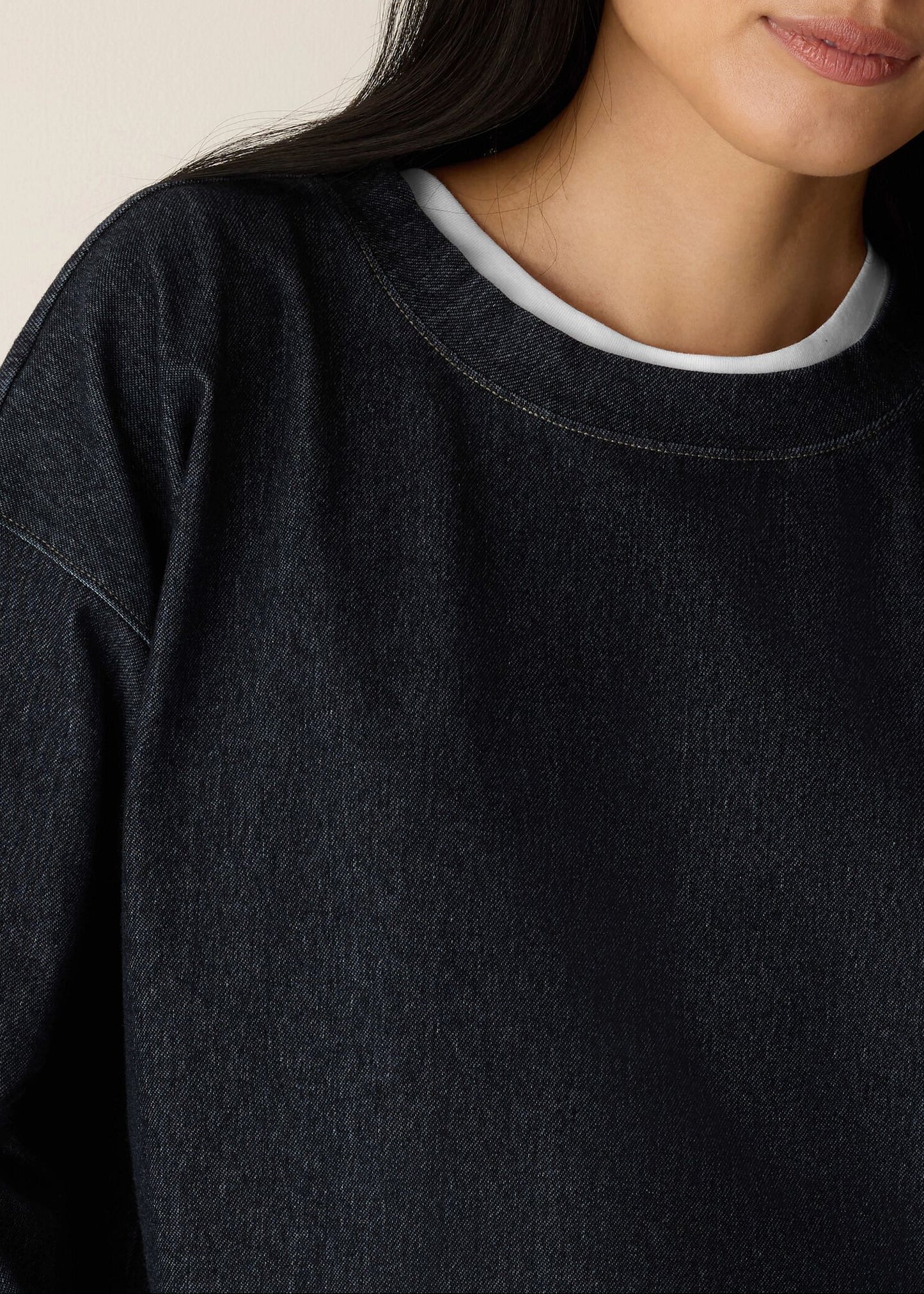 Eileen Fisher - Cotton Indigo Knit Denim Crew Neck Top