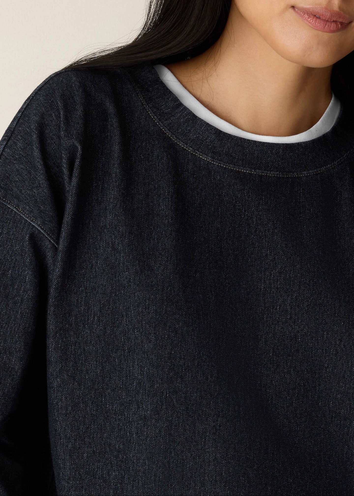 Eileen Fisher - Cotton Indigo Knit Denim Crew Neck Top