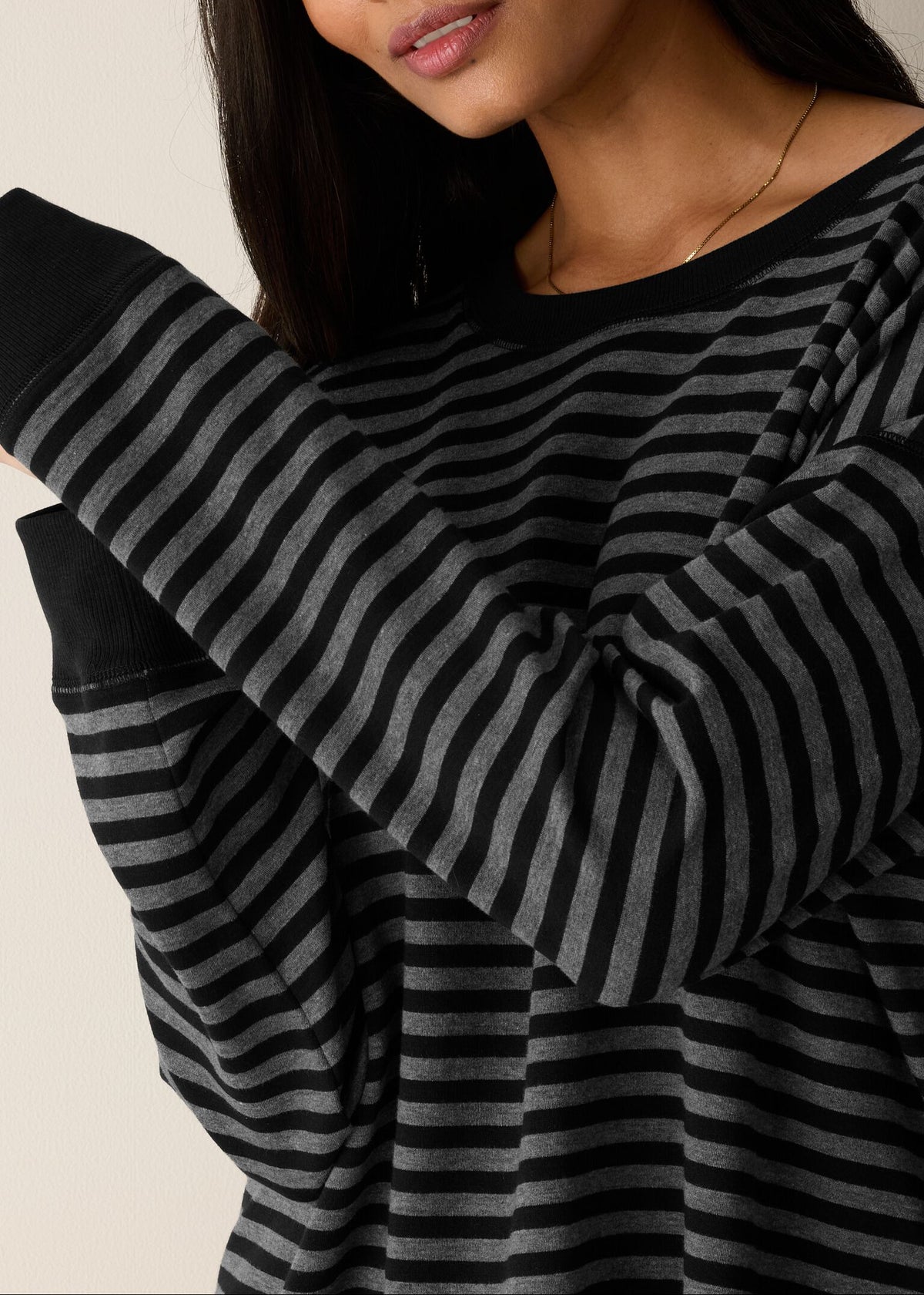 Eileen Fisher - Striped Cozy Brushed Terry Box-Top