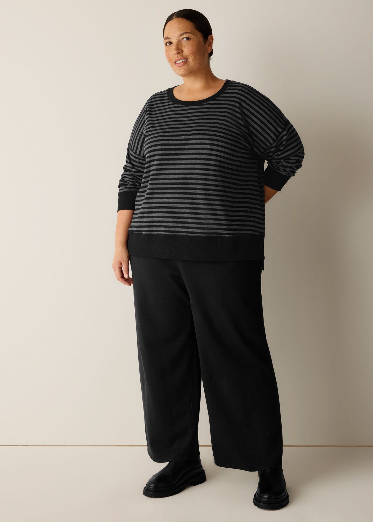 Eileen Fisher - Striped Cozy Brushed Terry Box-Top