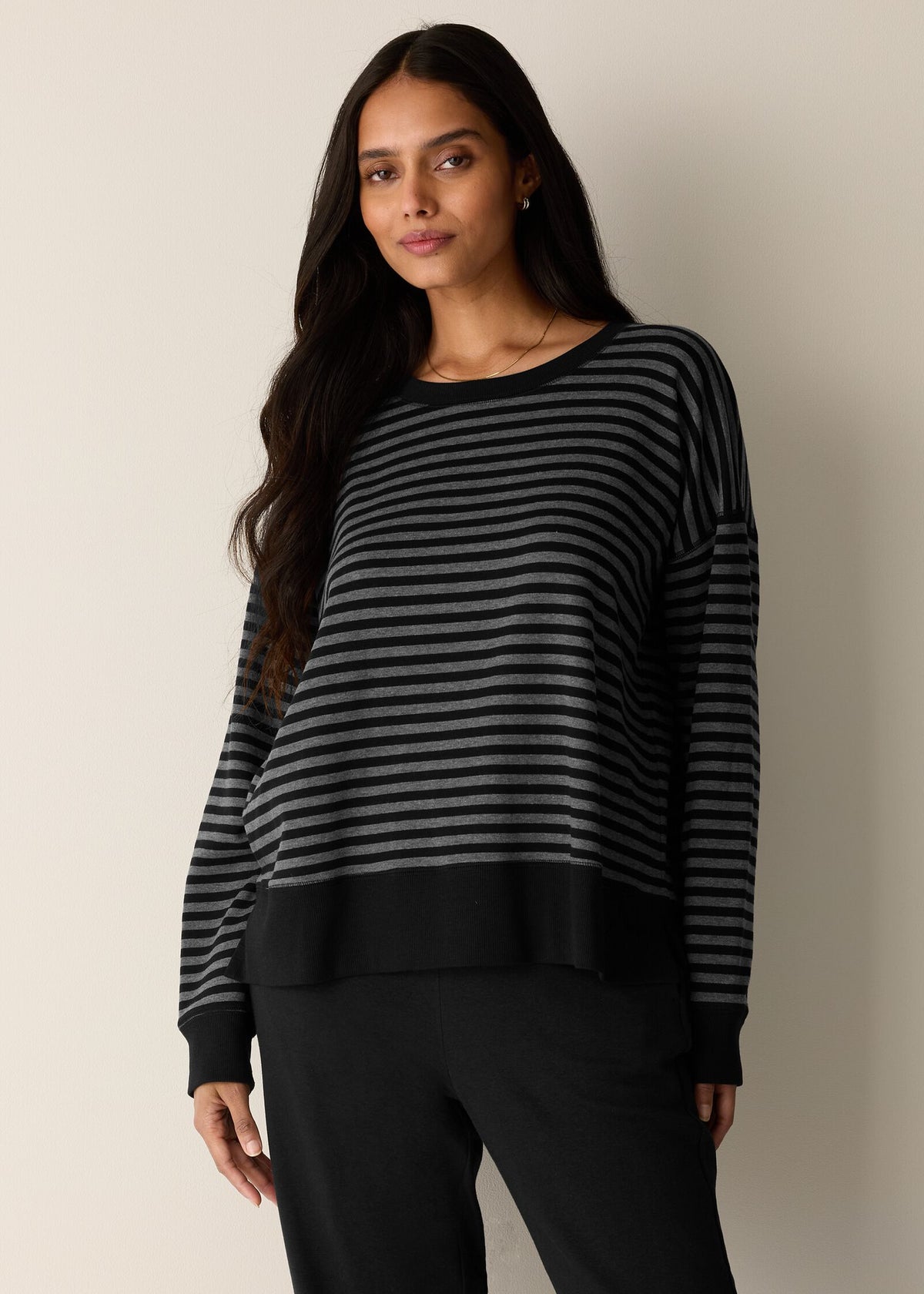 Eileen Fisher - Striped Cozy Brushed Terry Box-Top