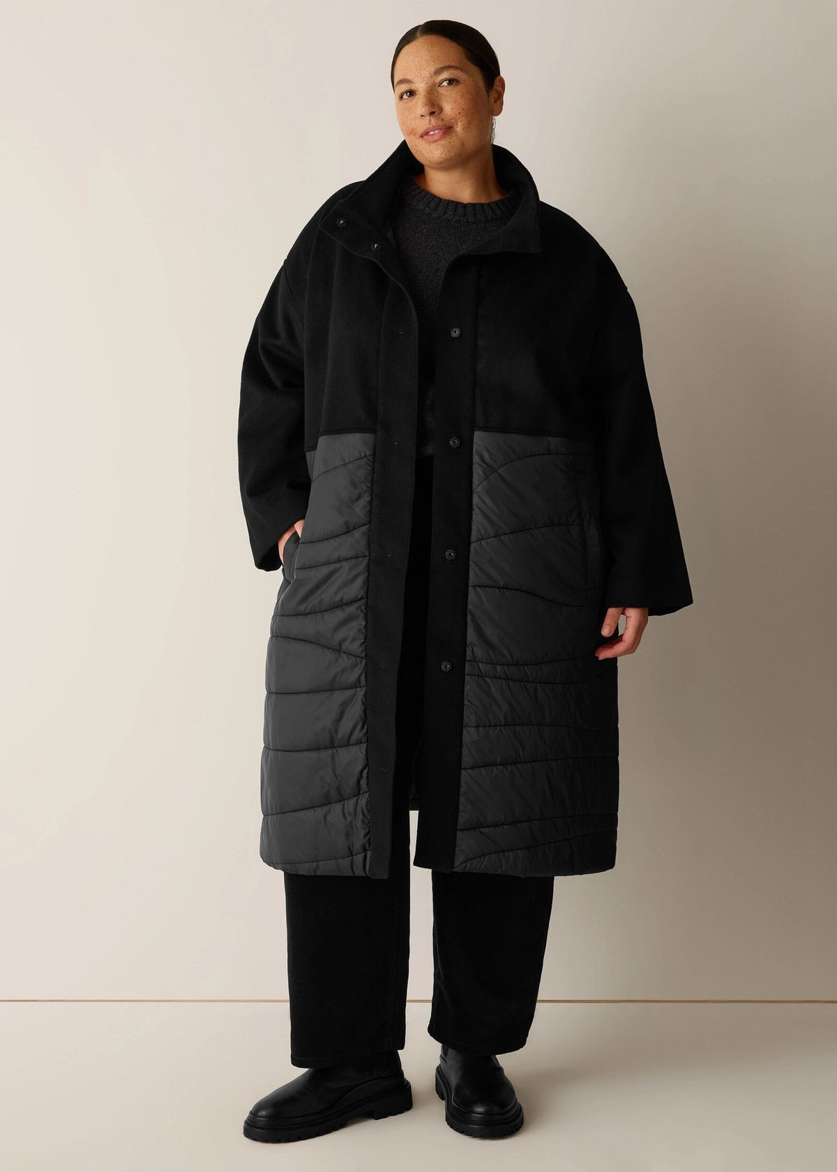 Eileen Fisher - Eggshell Recycled Nylon Stand Collar Coat