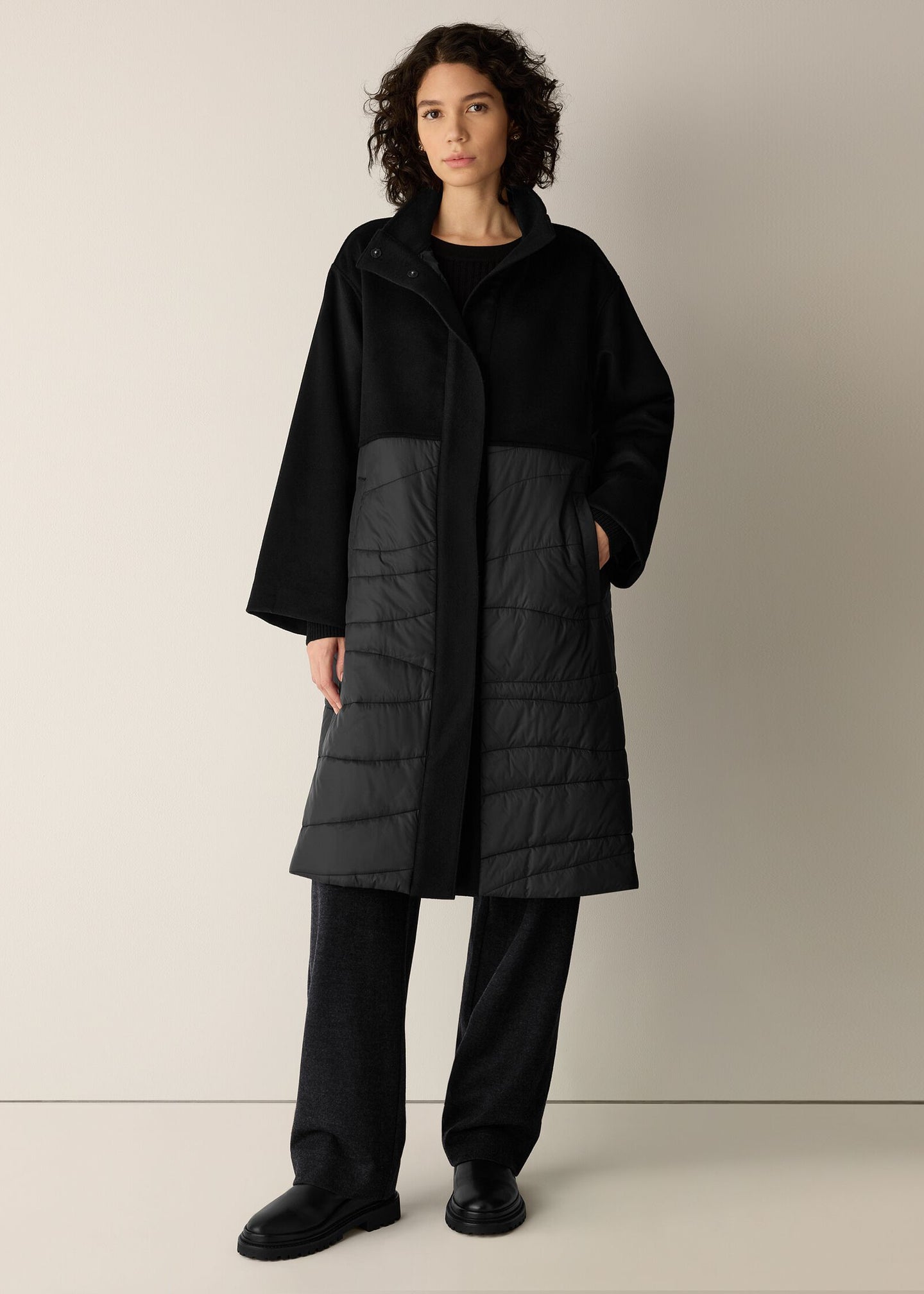 Eileen Fisher - Eggshell Recycled Nylon Stand Collar Coat