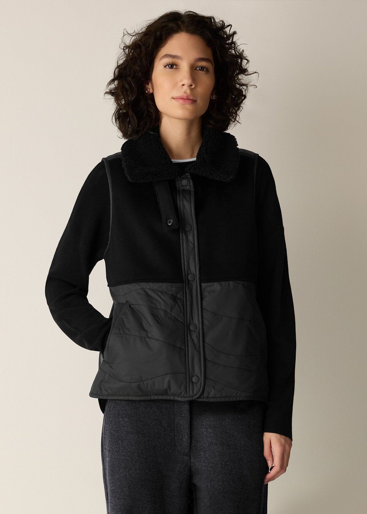 Eileen Fisher - Eggshell Recycled Nylon Classic Collar Vest