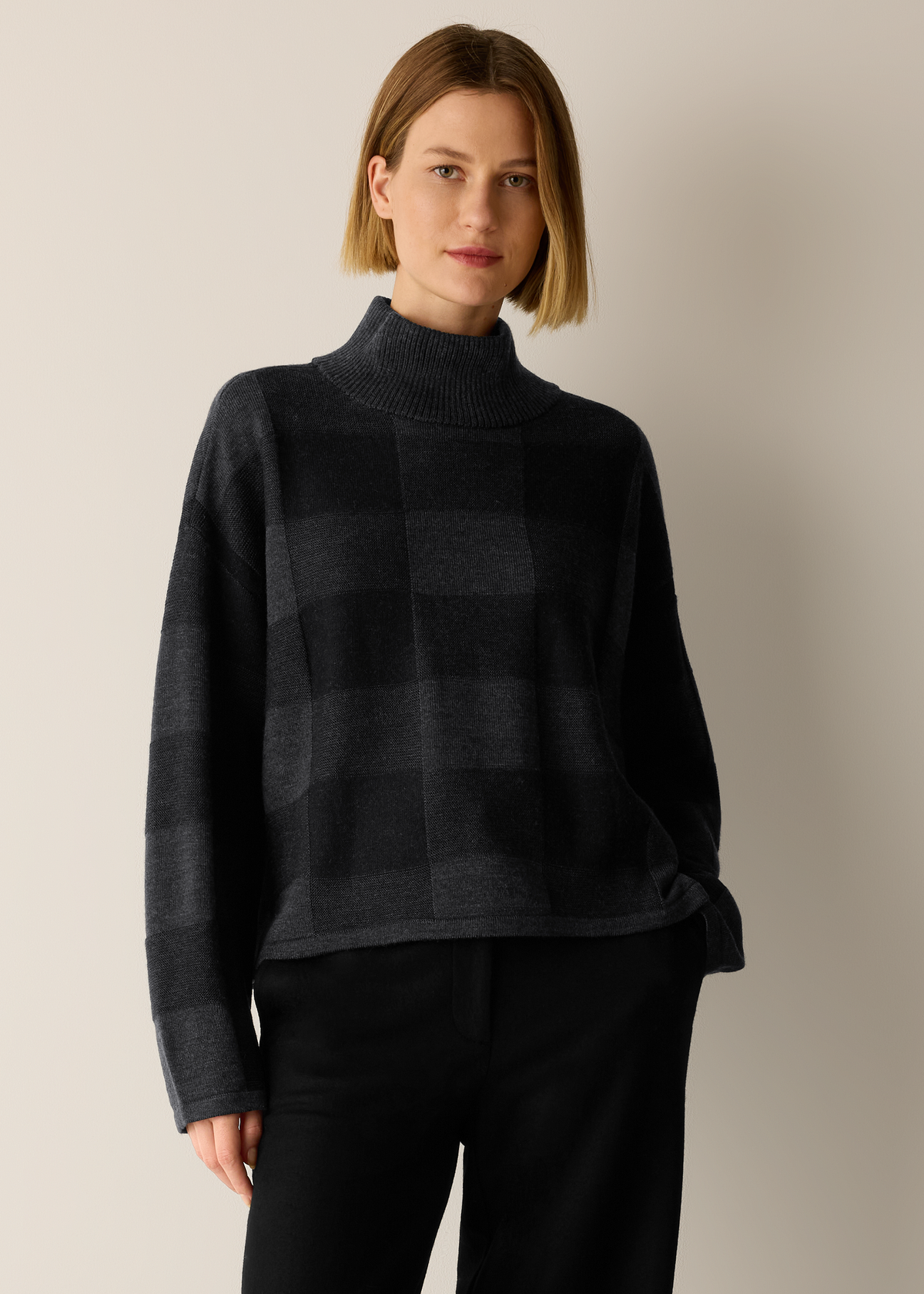 Eileen Fisher - Check Wool Turtleneck Sweater