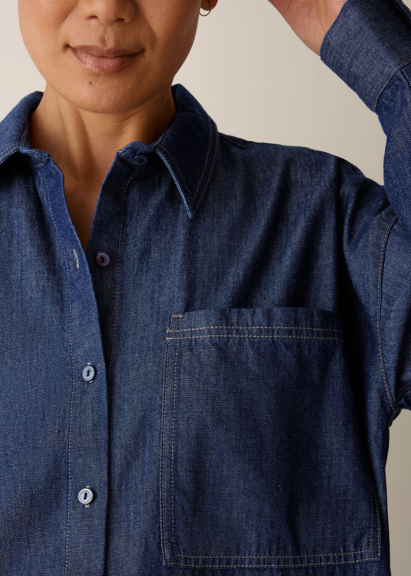 Eileen Fisher - Lightweight Organic Cotton Denim Classic Collar Long Shirt