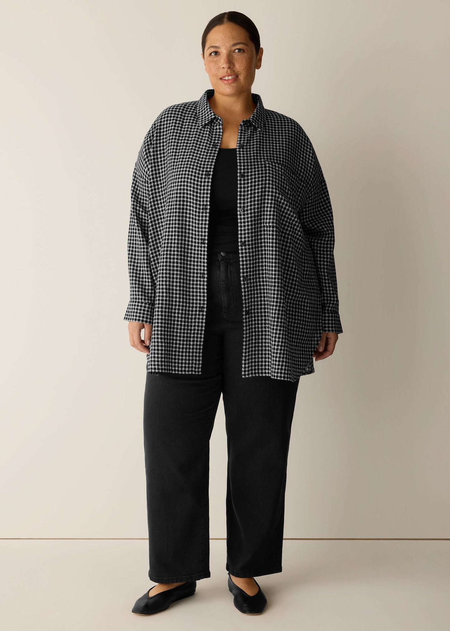 Eileen Fisher - Wool Cotton Check Classic Collar Long Shirt