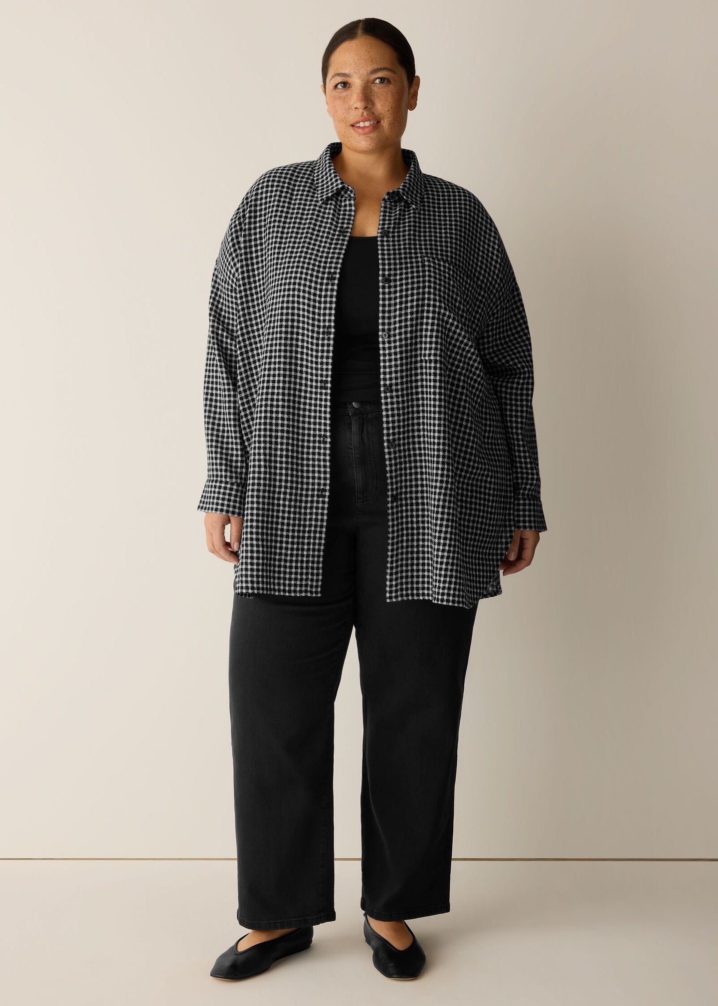 Eileen Fisher - Wool Cotton Check Classic Collar Long Shirt