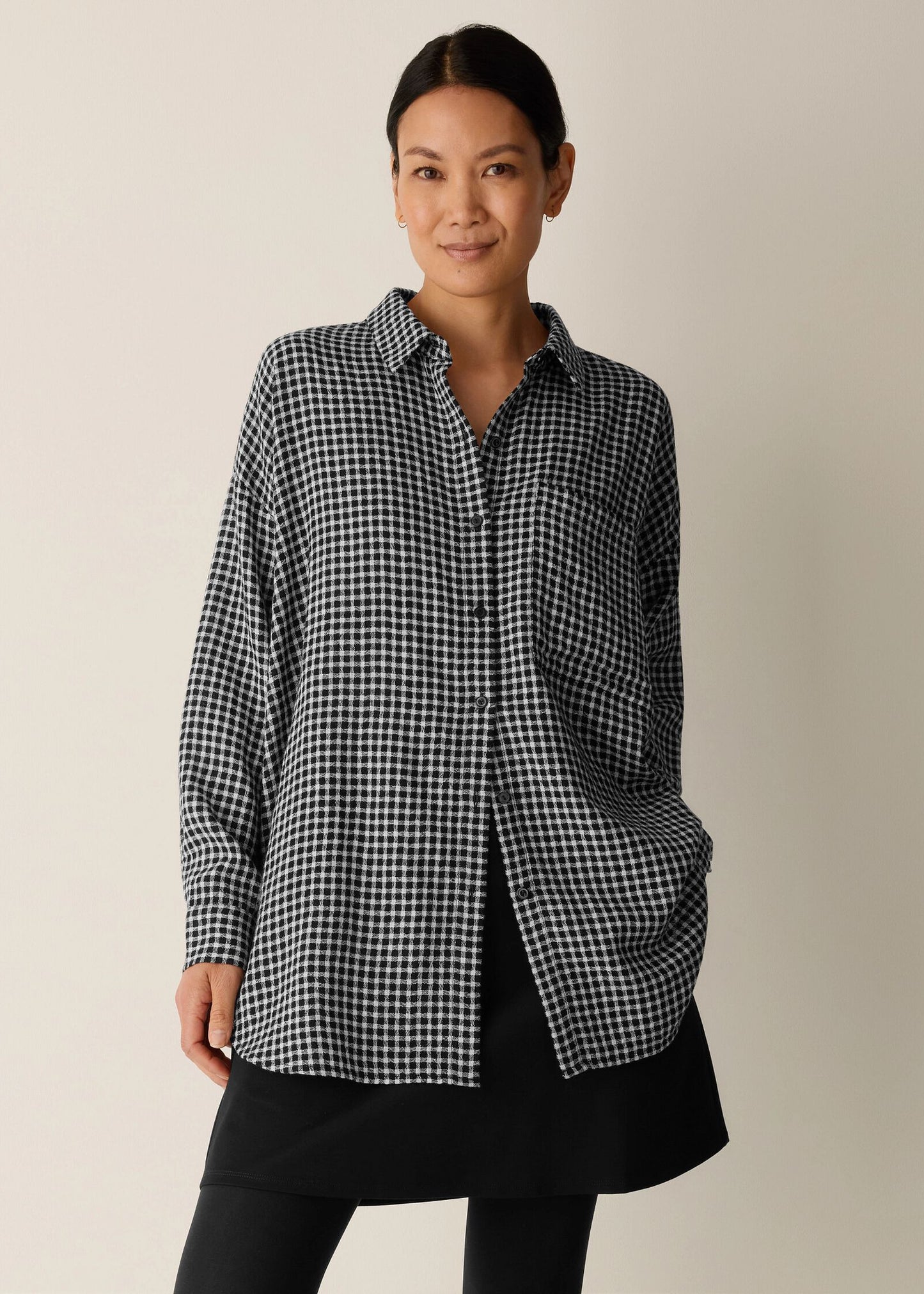 Eileen Fisher - Wool Cotton Check Classic Collar Long Shirt
