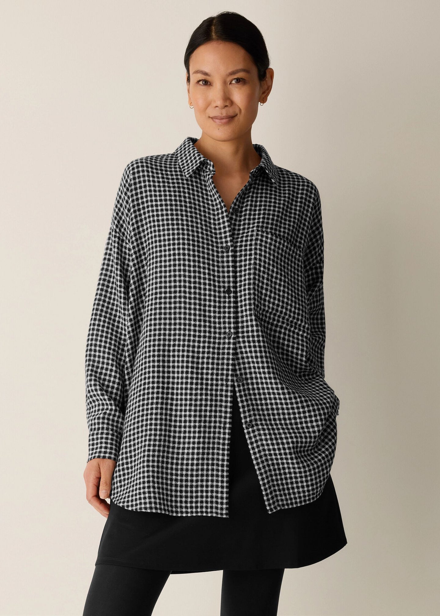 Eileen Fisher - Wool Cotton Check Classic Collar Long Shirt