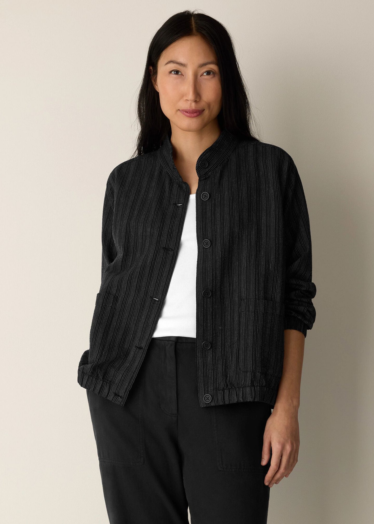 Eileen Fisher - Cotton Blend Stripe Stitch Flight Jacket