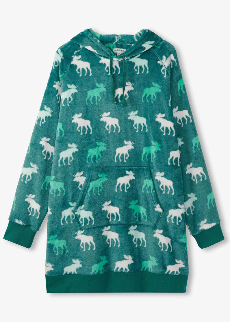 Little Blue House - Minty Moose Silhouette Oversized Fleece Hoodie