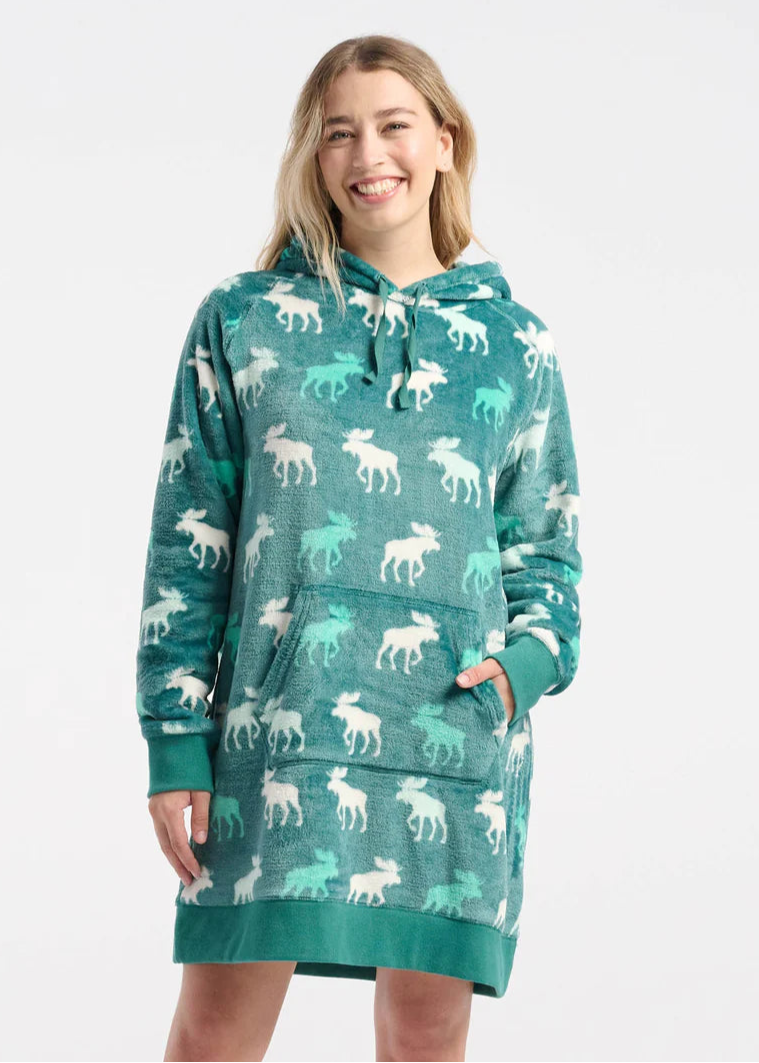 Little Blue House - Minty Moose Silhouette Oversized Fleece Hoodie