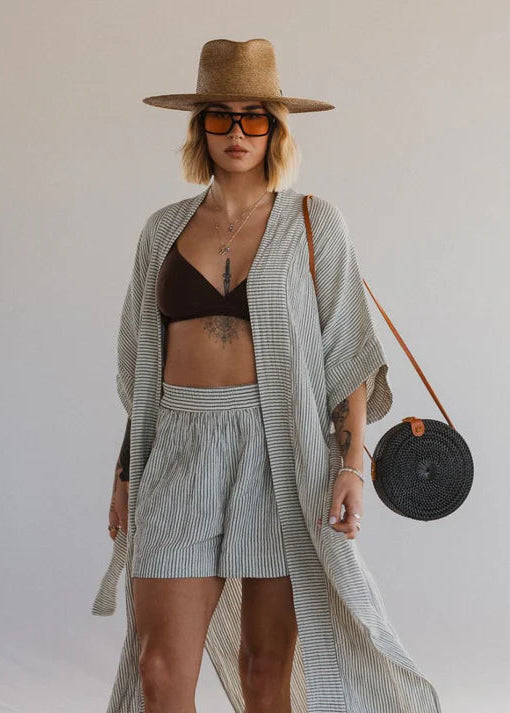 Pokoloko - Striped Crinkle Cotton Shorts