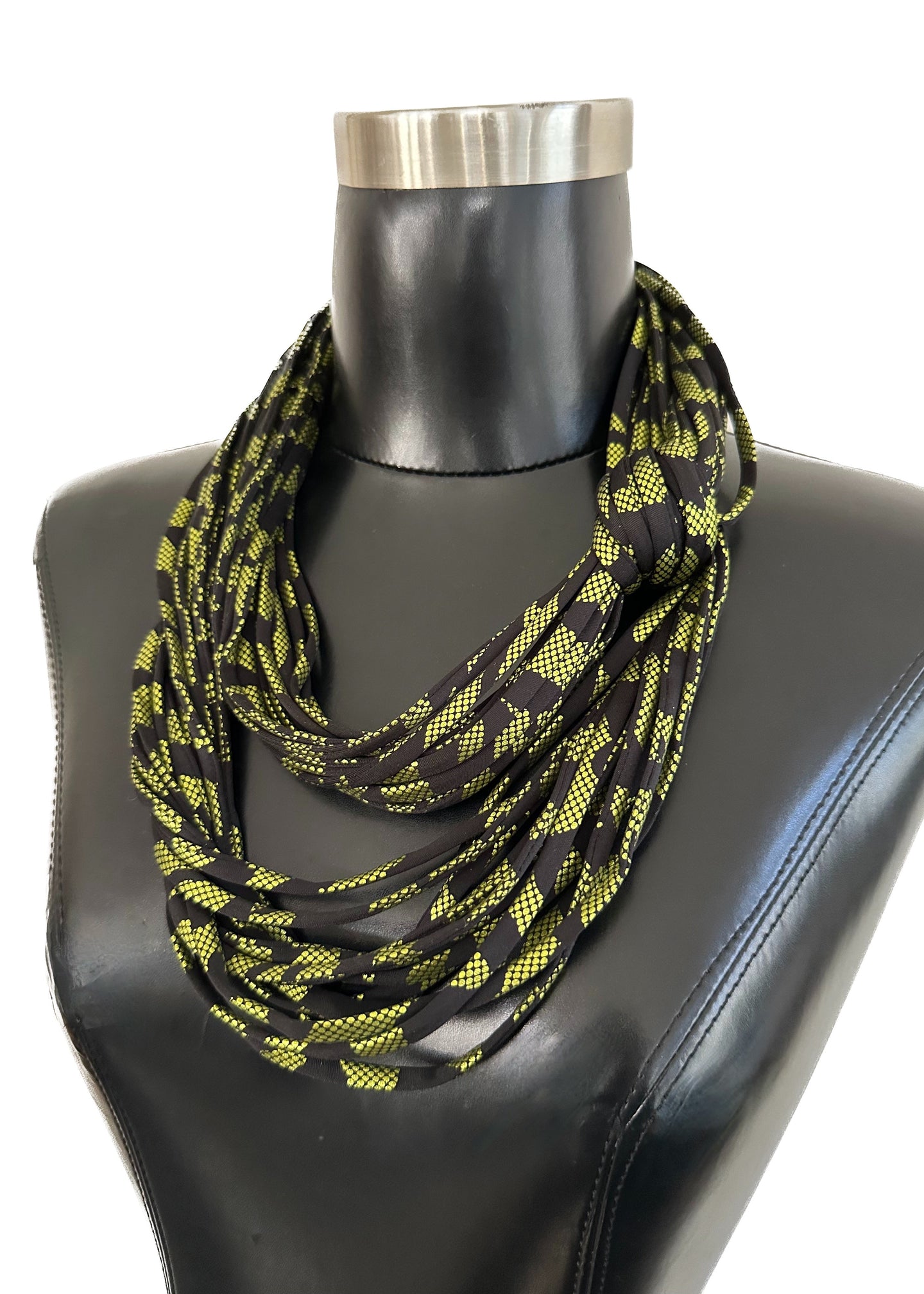 Necknots - Scarf Necklace - Black/Green Abstract