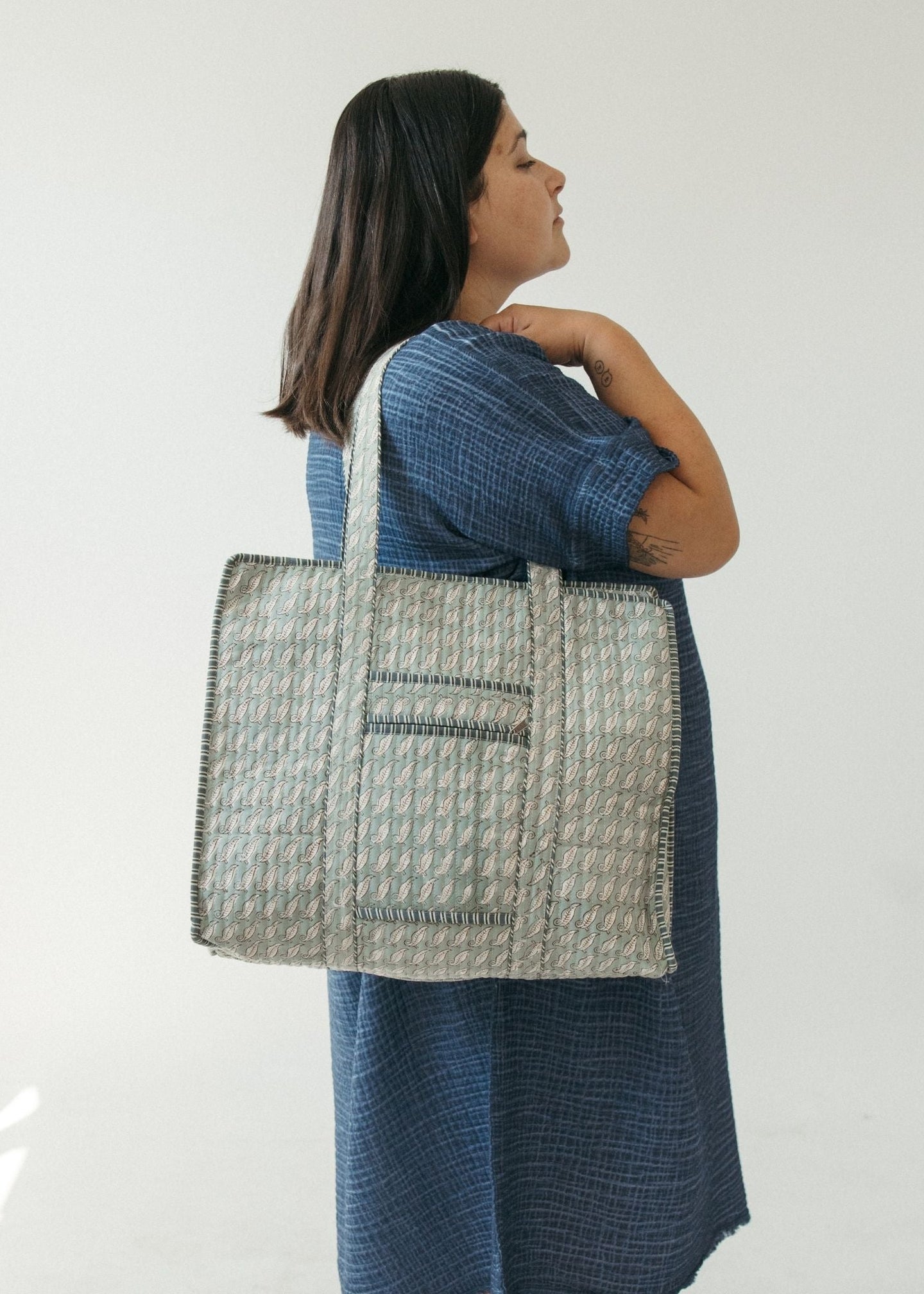 Pokoloko - Teal Leaf Block Print Tote