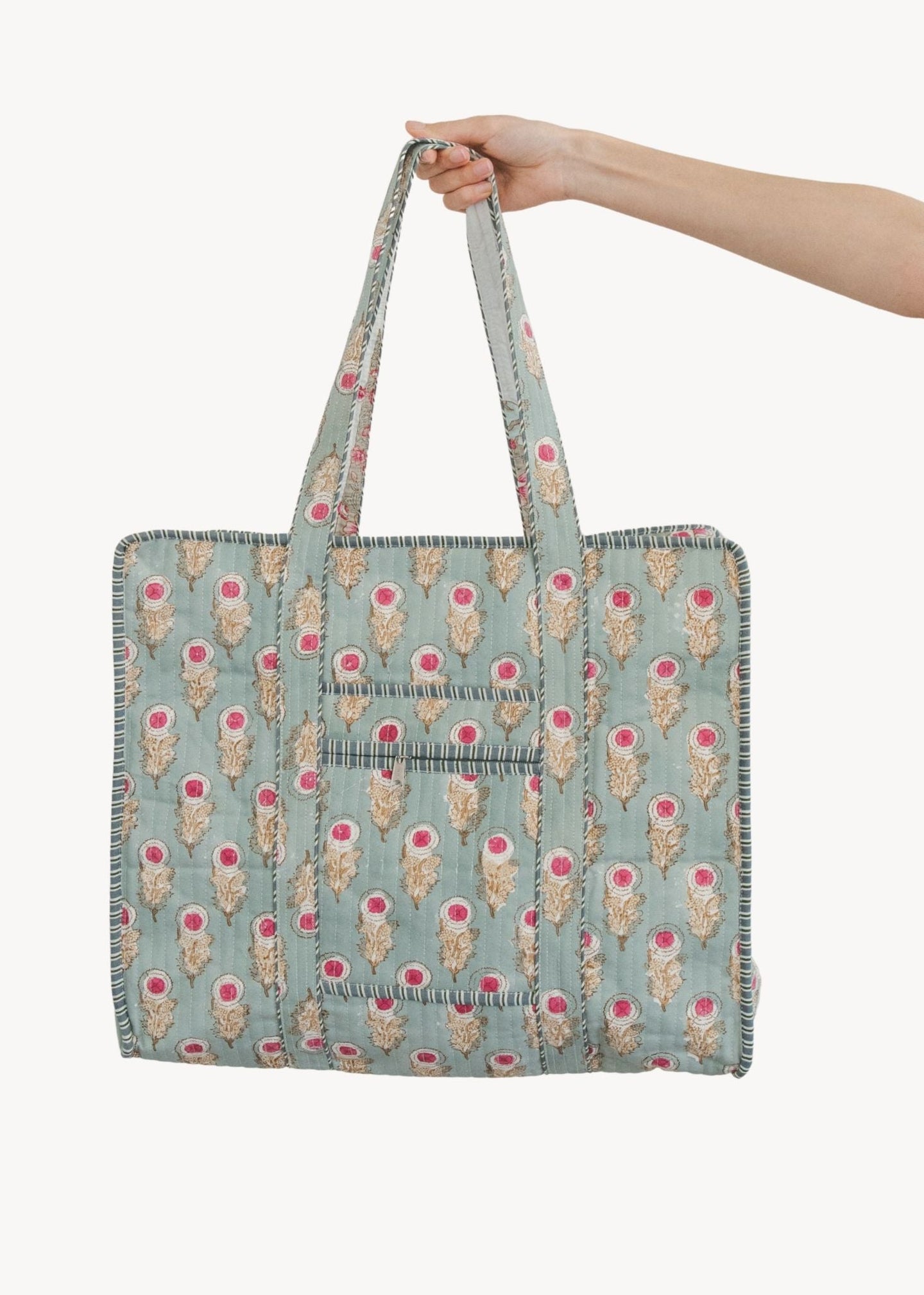 Pokoloko - Teal Pink Bloom Block Print Tote