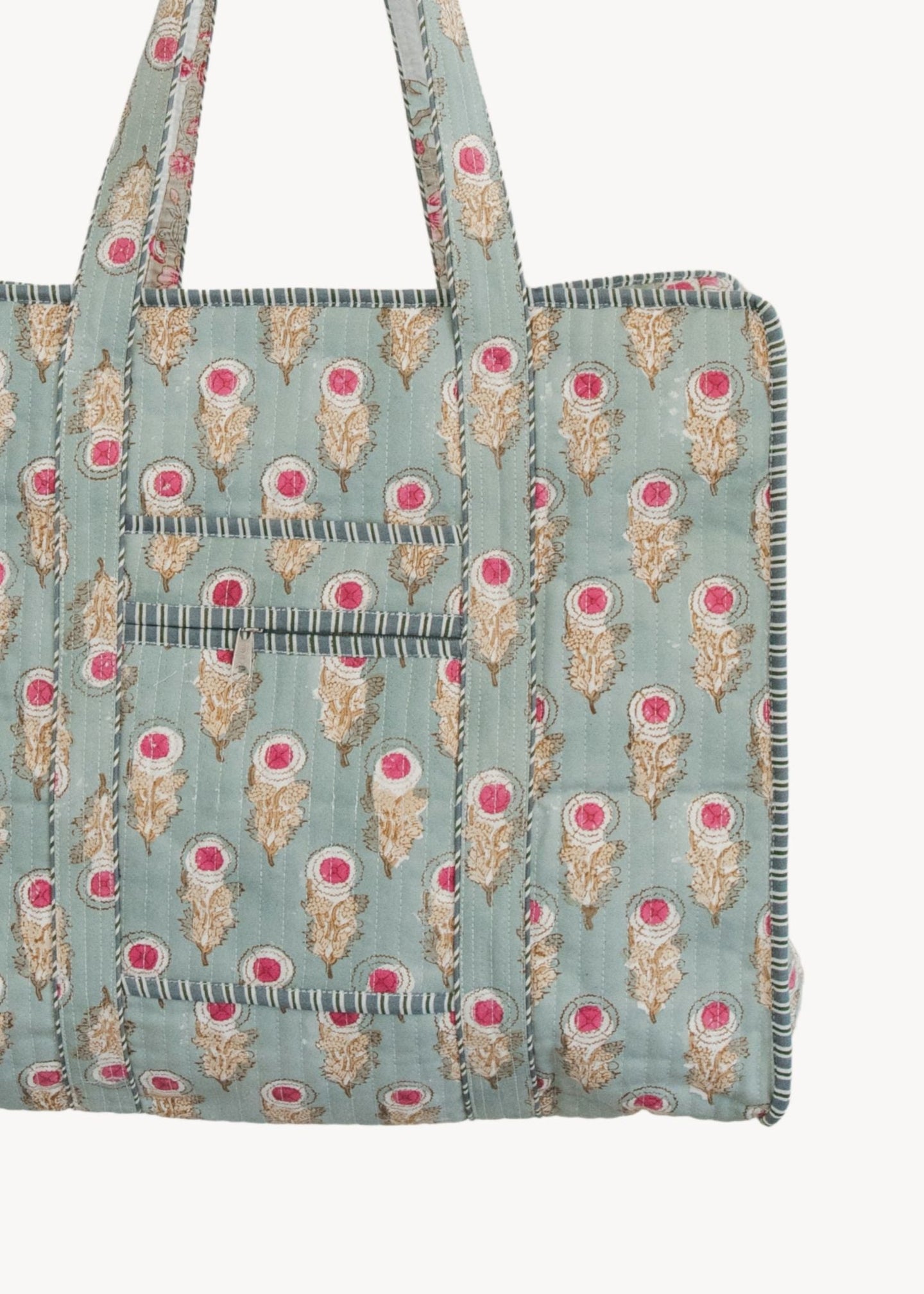 Pokoloko - Teal Pink Bloom Block Print Tote