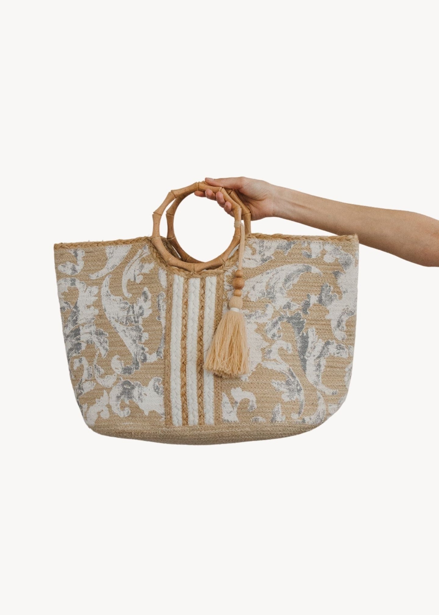 Pokoloko - Whimsical Stripe Circular Handle Jute Bag