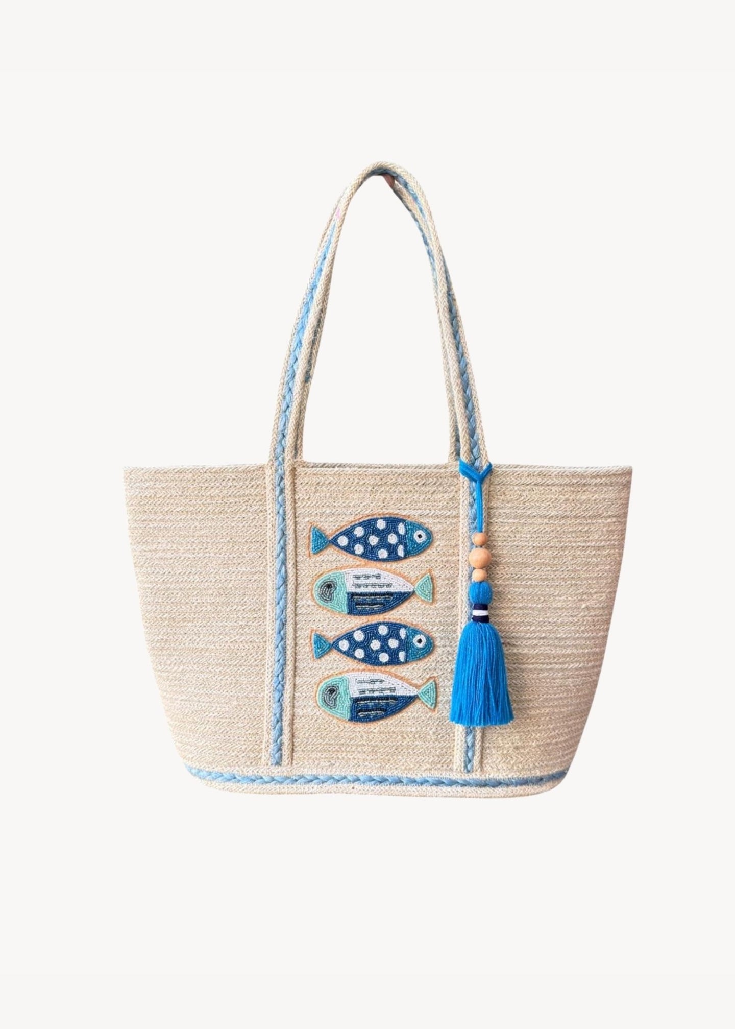 Pokoloko - Beaded Fish with Tassel Jute Bag