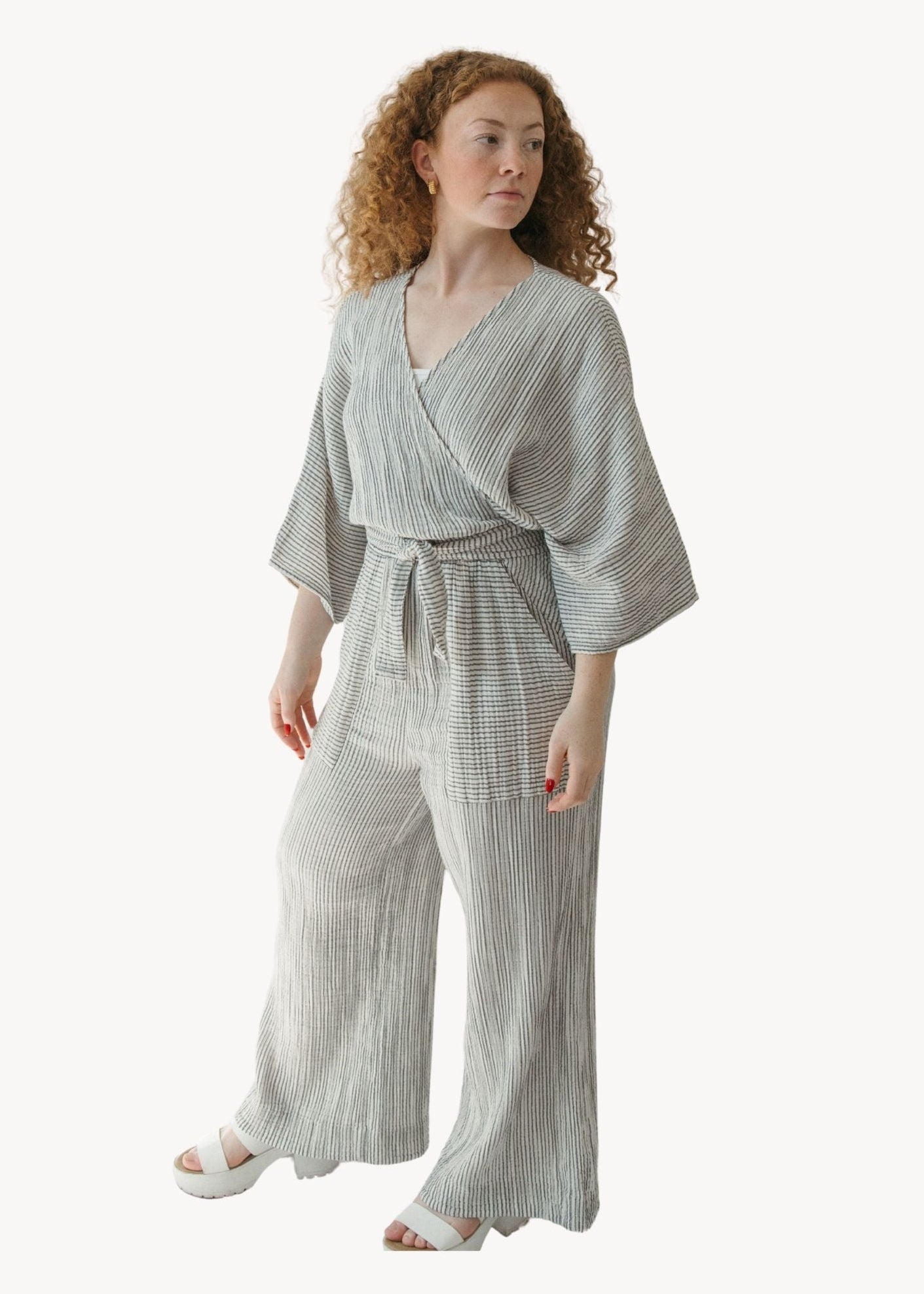 Pokoloko - Striped Crinkle Pocketed Pant