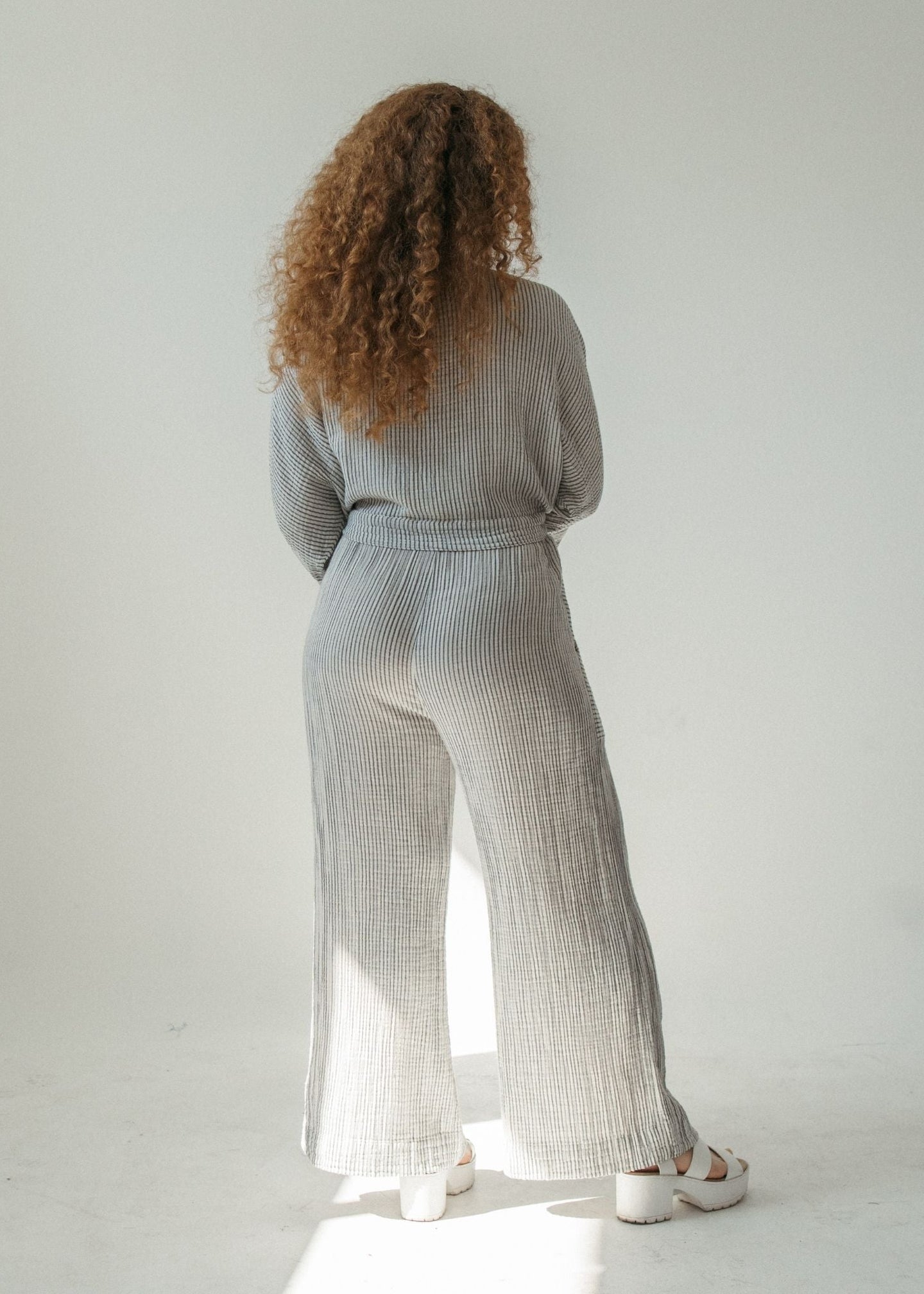 Pokoloko - Striped Crinkle Pocketed Pant