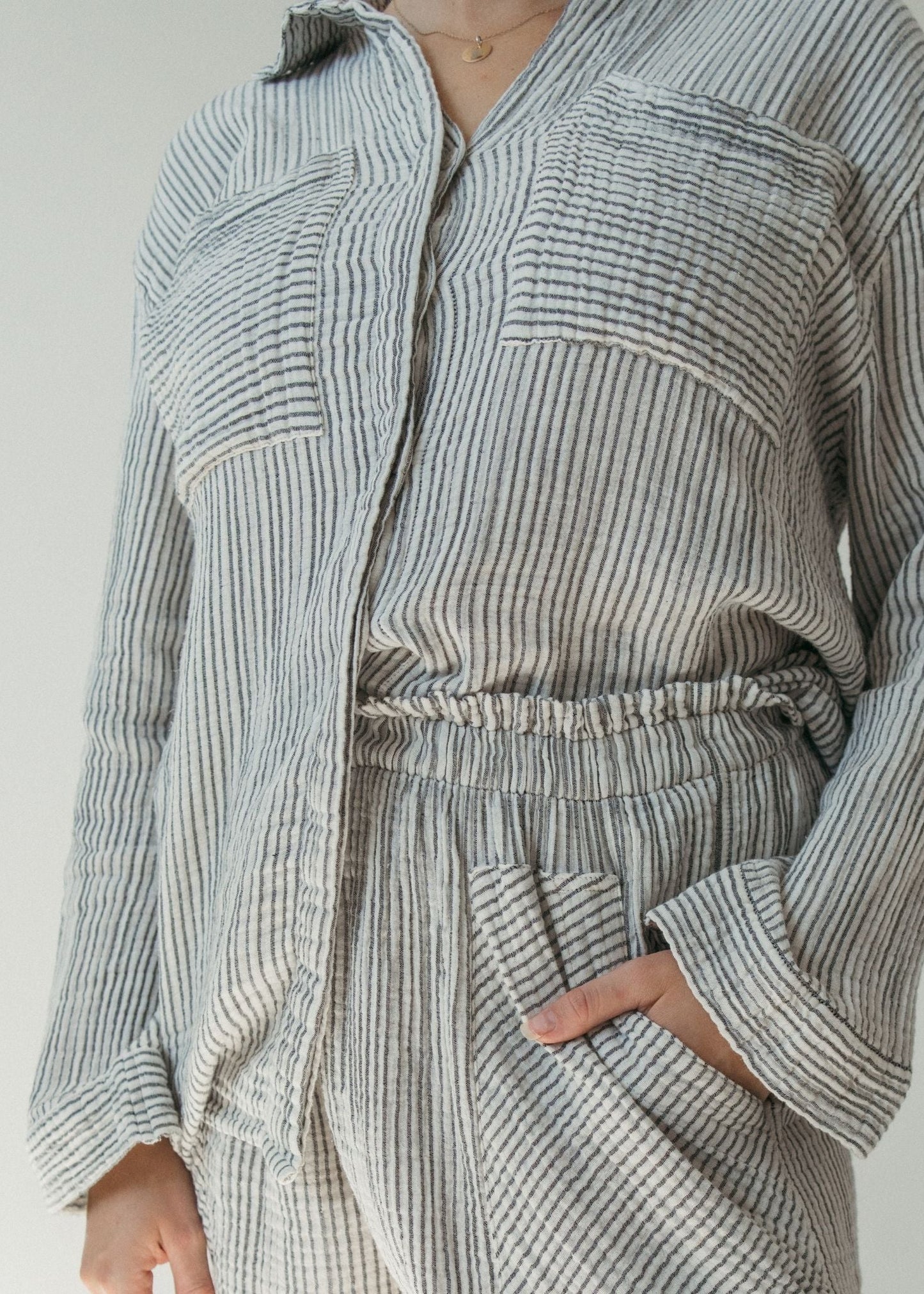 Pokoloko - Striped Crinkle Pocket Shirt with Buttons