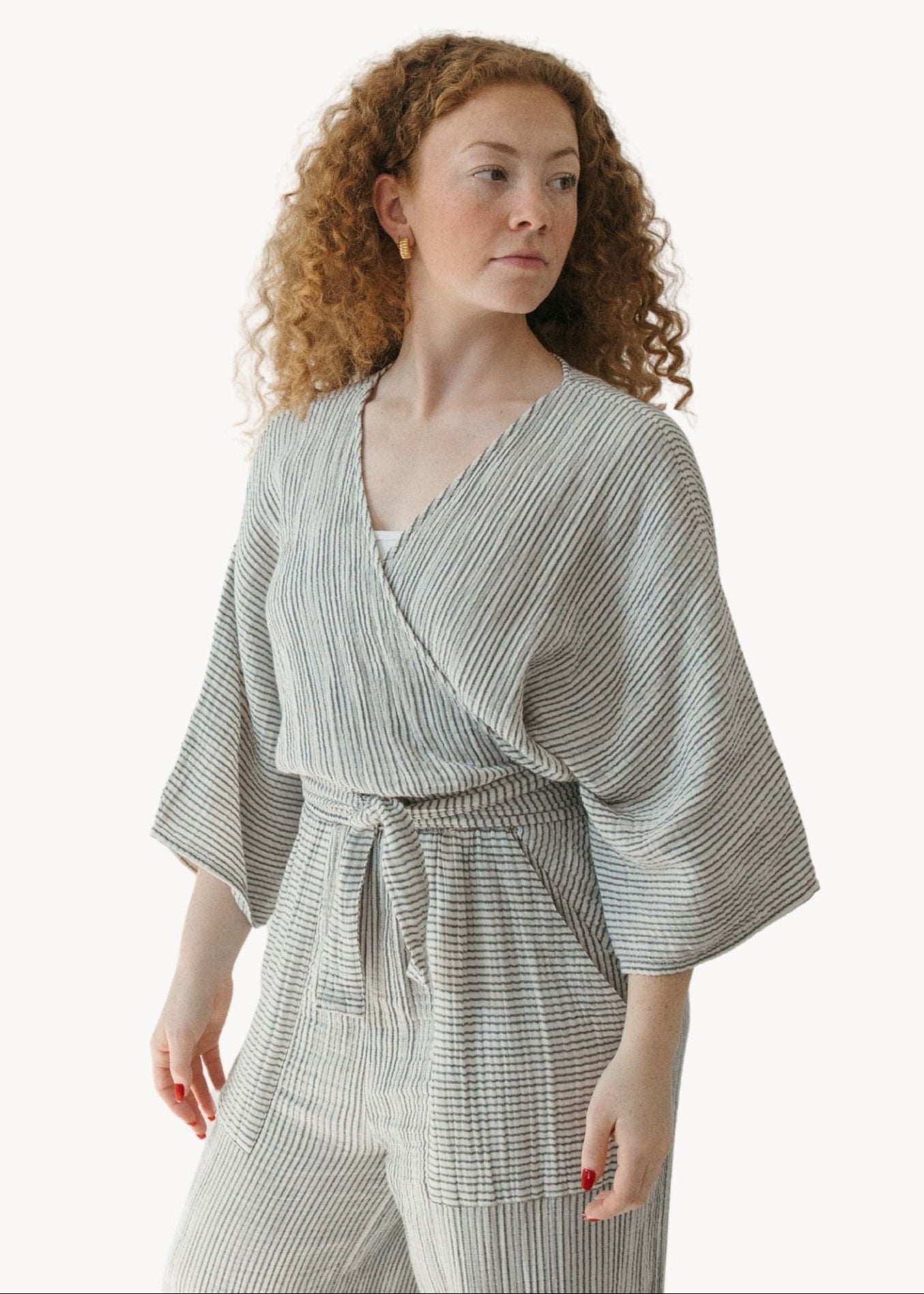 Pokoloko - Striped Crinkle Balloon Sleeve Top