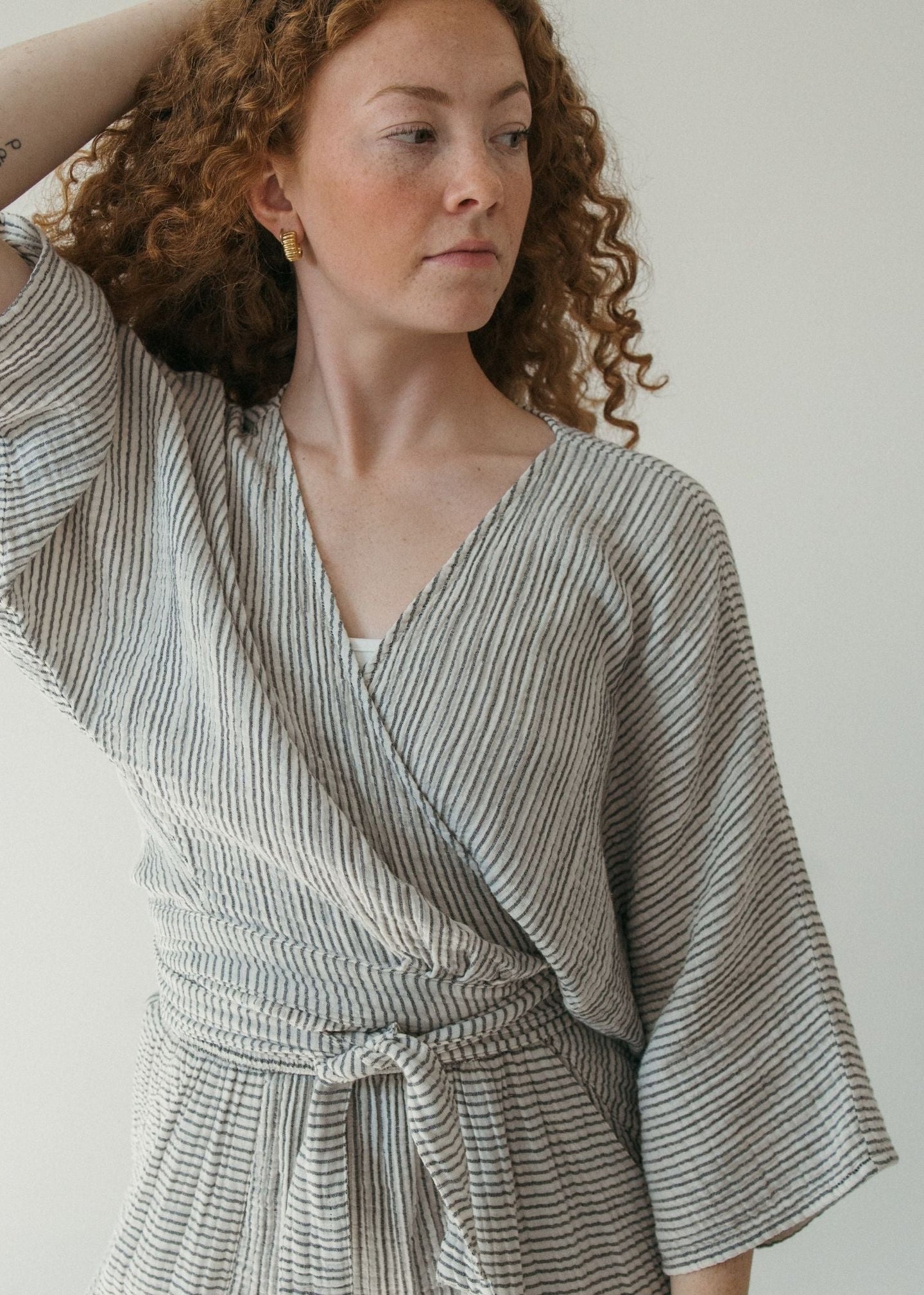 Pokoloko - Striped Crinkle Balloon Sleeve Top