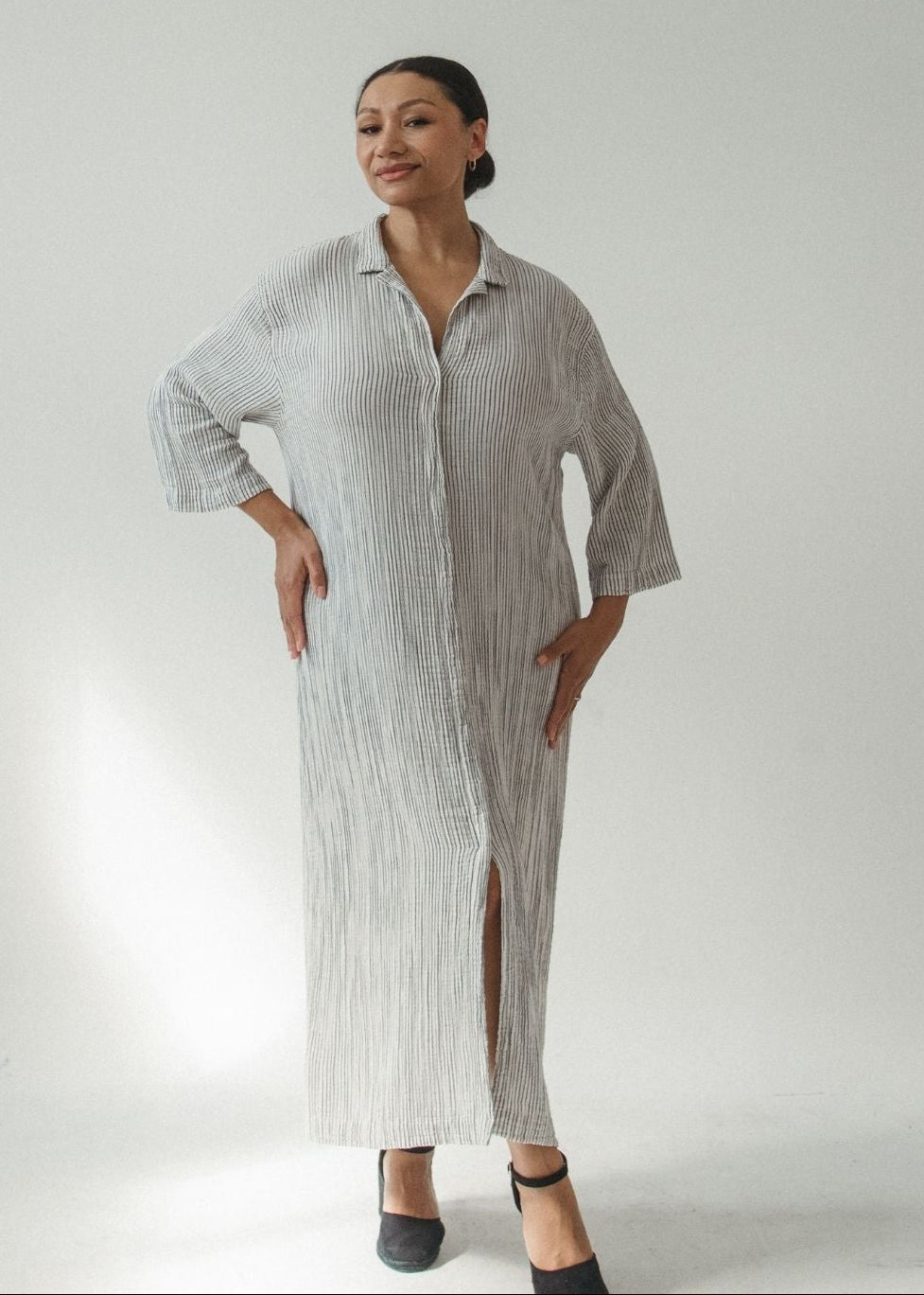 Pokoloko - Striped Crinkle Shirt Dress