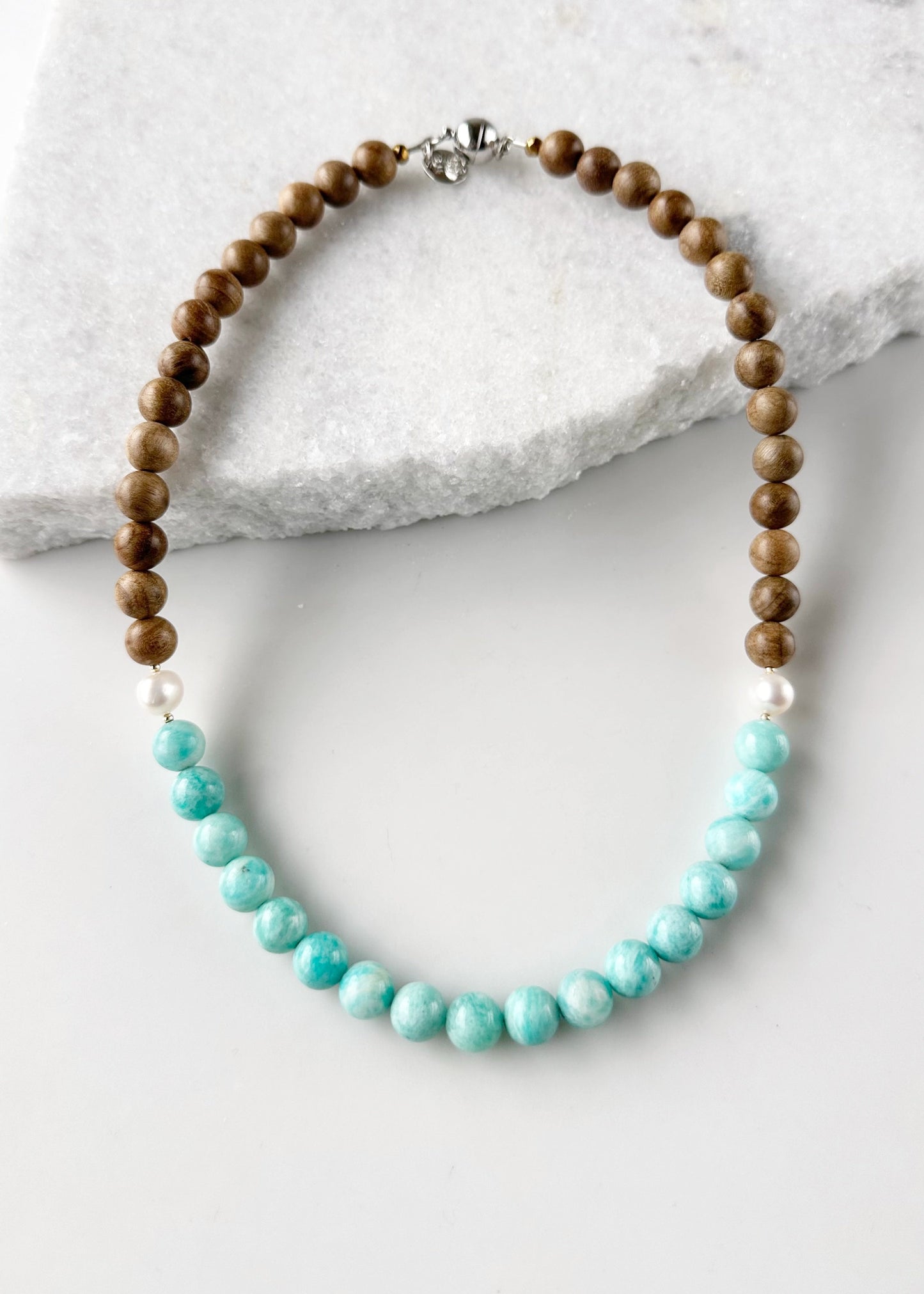 Wanted - Peruvian Amazonite Silkwood Pearl Necklace