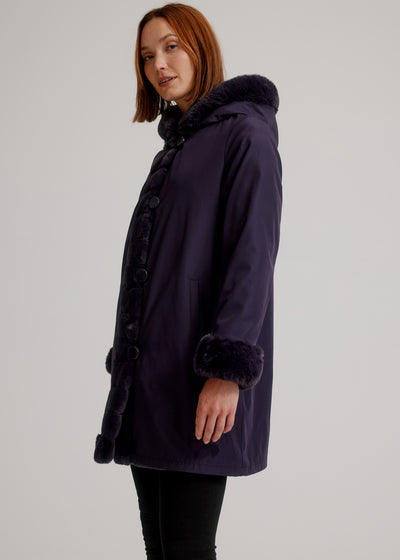 Nikki Jones - Button Up Reversible Faux Fur Hooded Coat