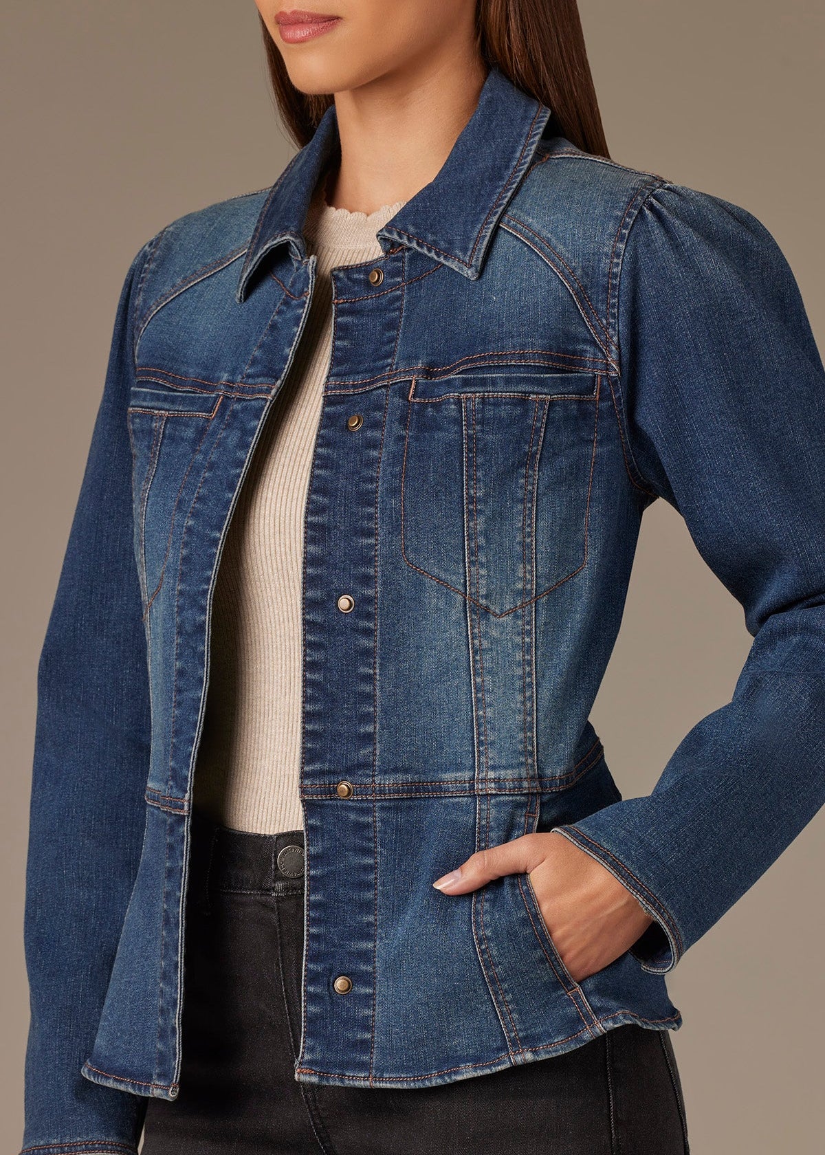 Wit & Wisdom - Hidden Snap Peplum Denim Jacket