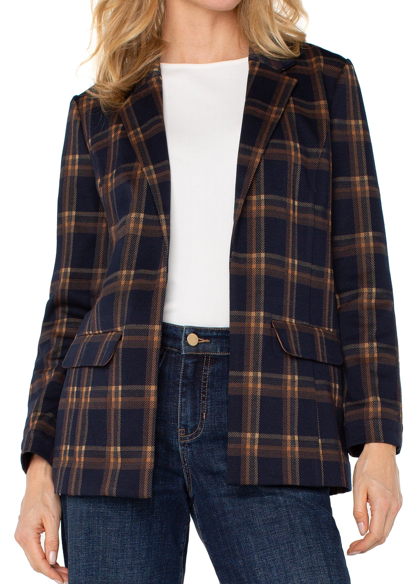 Liverpool Plaid Boyfriend Blazer – Classic Plaid, Relaxed Fit