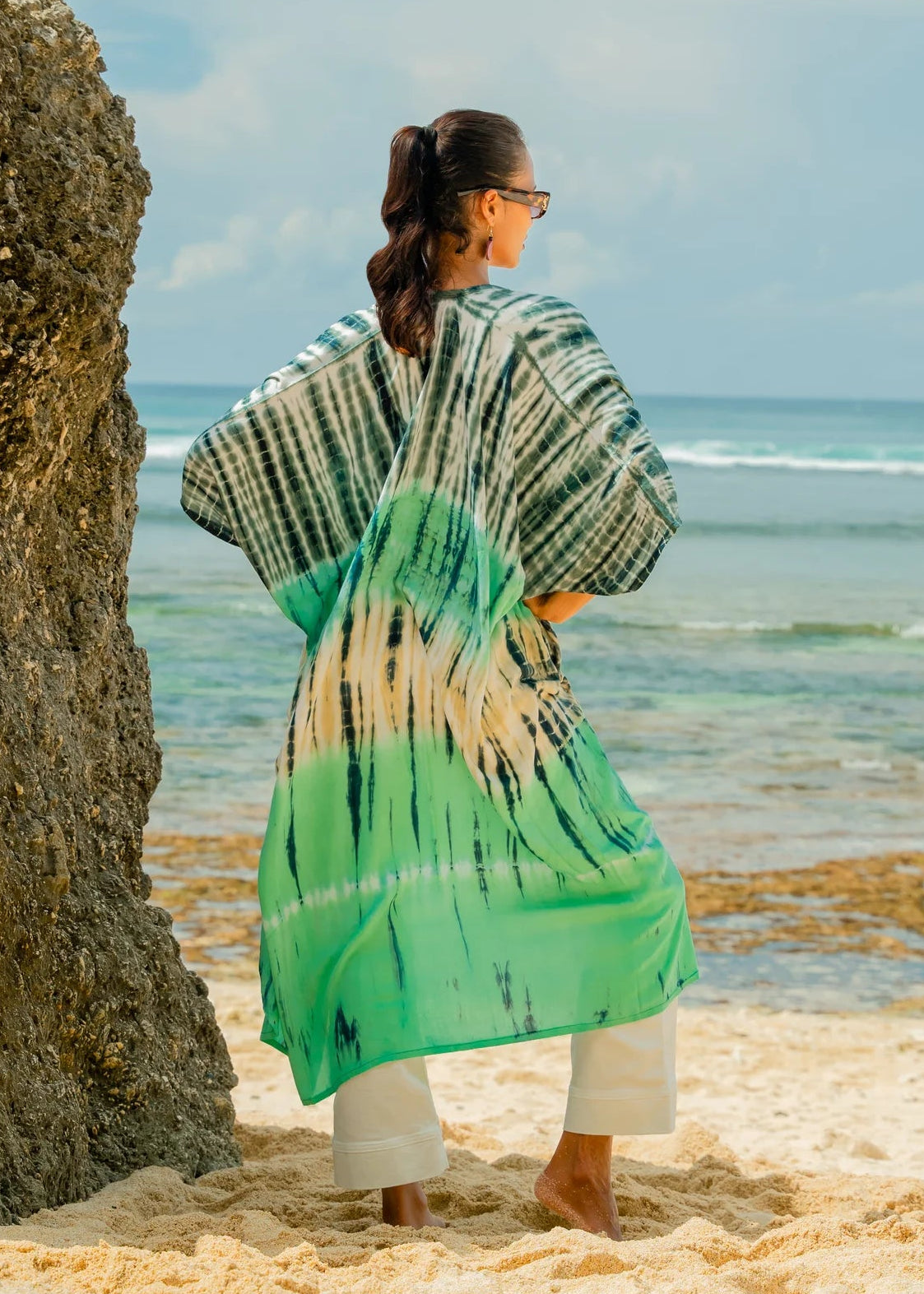 Suzie Blue - Tie Dye Stripe Long Kimono - GIFT WITH PURCHASE