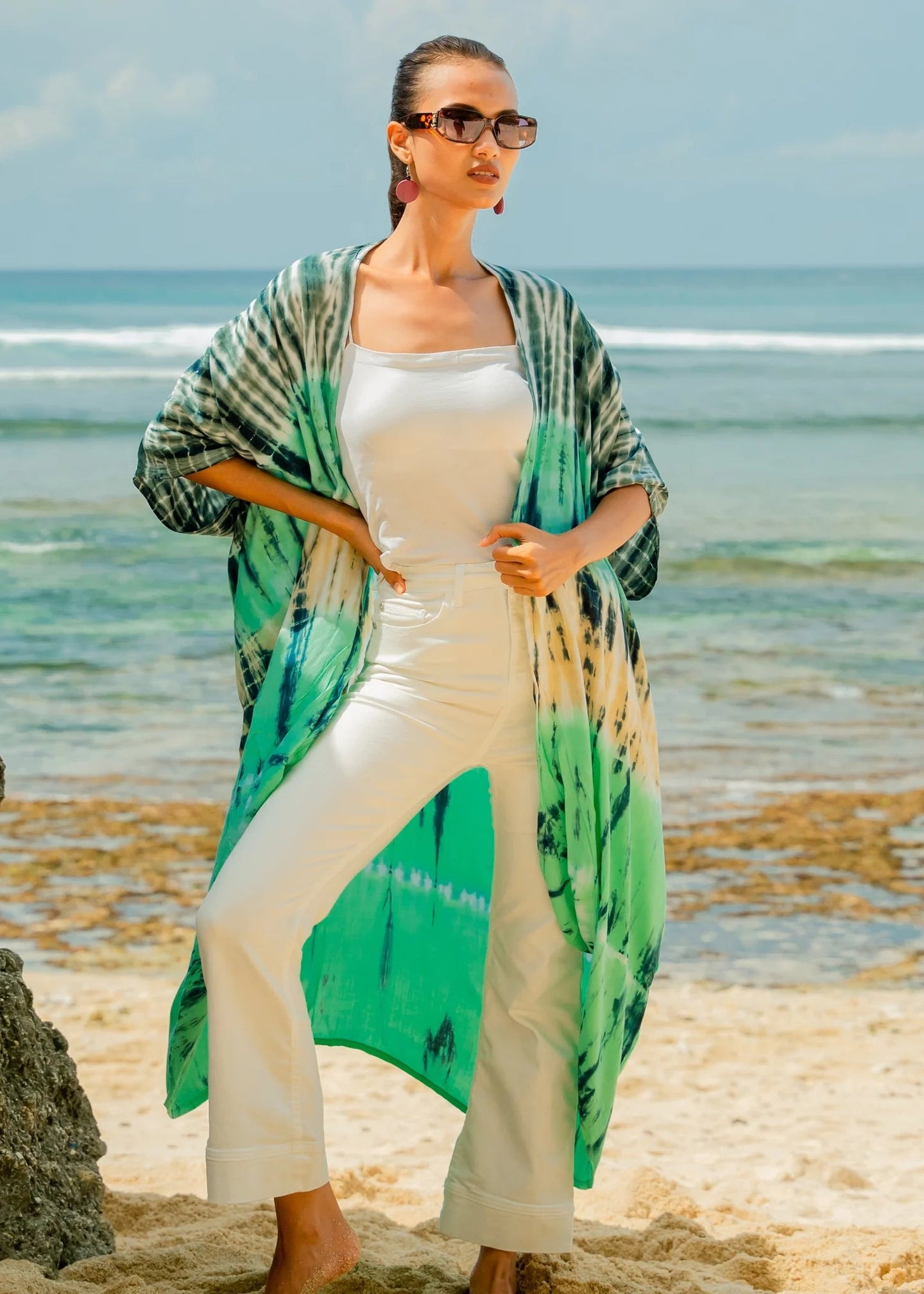 Suzie Blue - Tie Dye Stripe Long Kimono - GIFT WITH PURCHASE