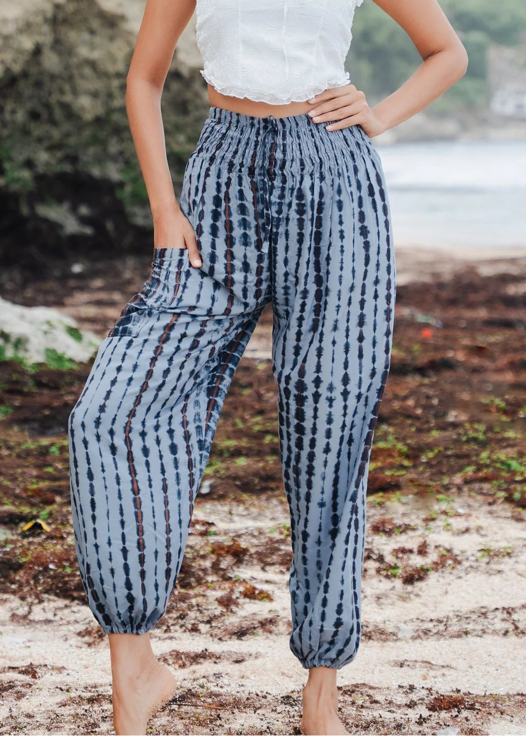 Suzie Blue - Simple Bone Tie Dye Bali Pants - GIFT WITH PURCHASE