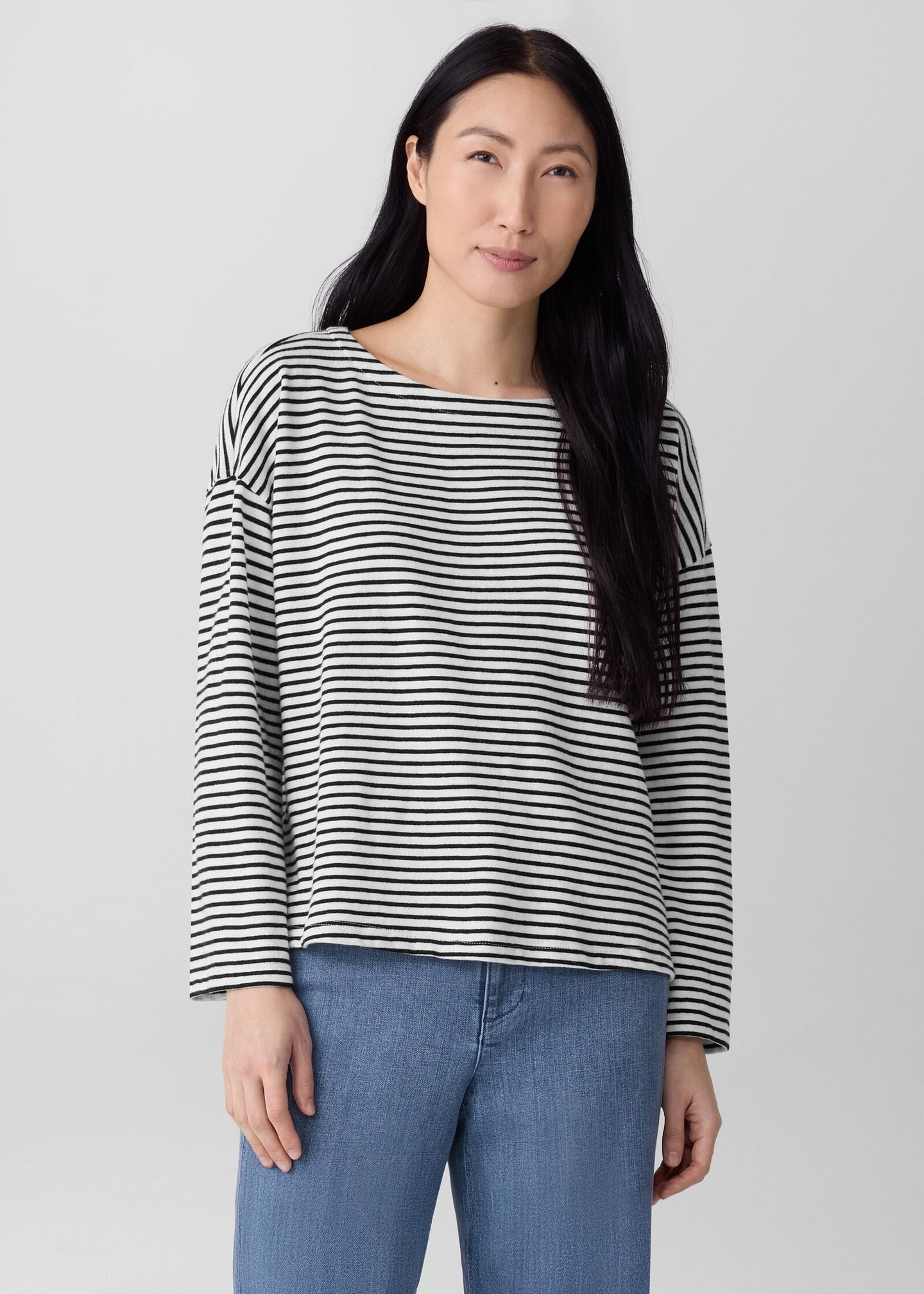 Eileen Fisher - Striped Organic Cotton Slub Bateau Neck Top