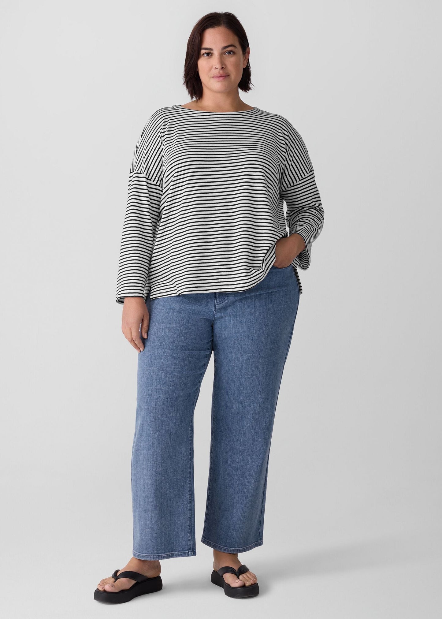 Eileen Fisher - Striped Organic Cotton Slub Bateau Neck Top