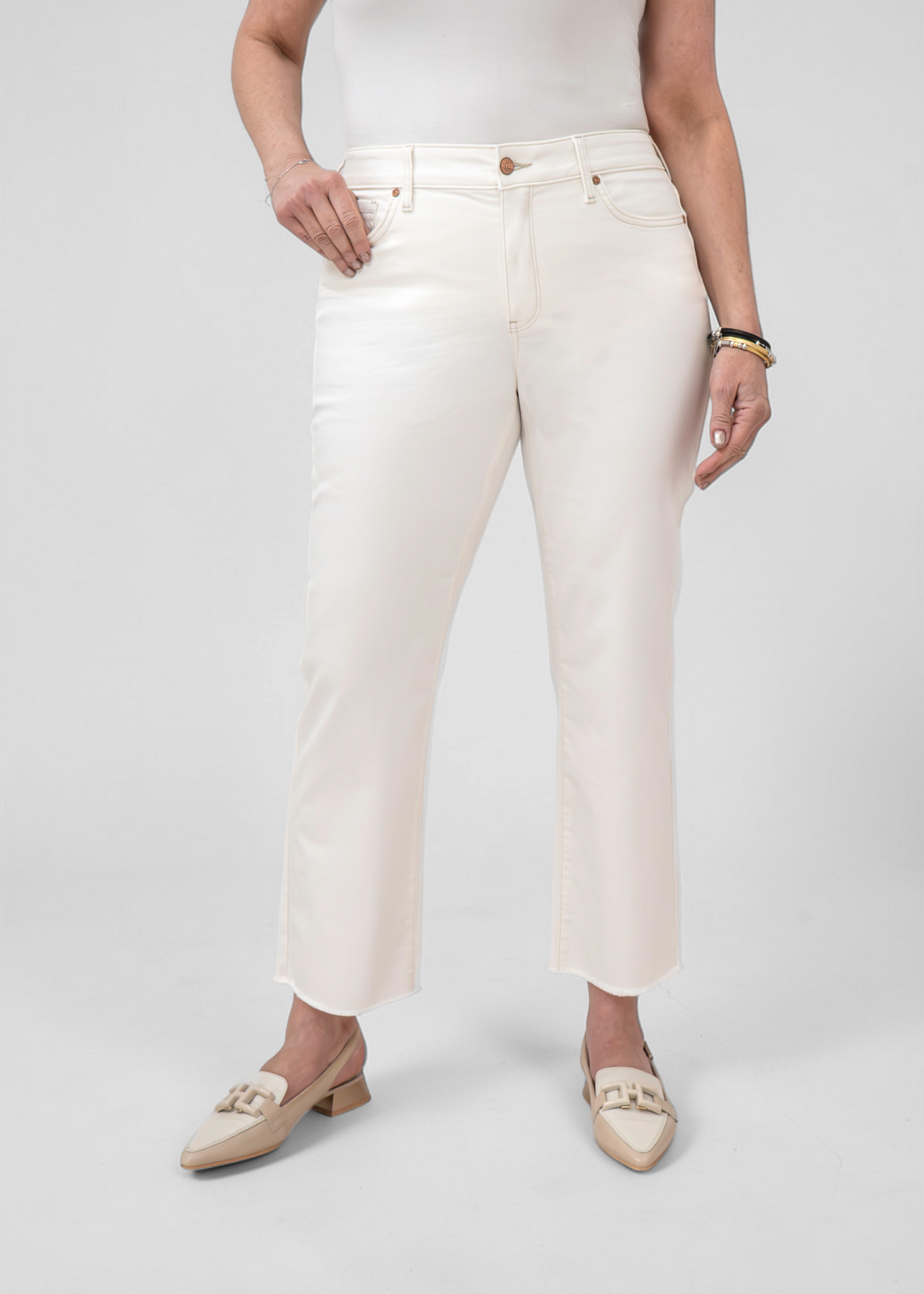 NYDJ - Jean droit Marilyn à ourlets effilochés - Blanc vintage