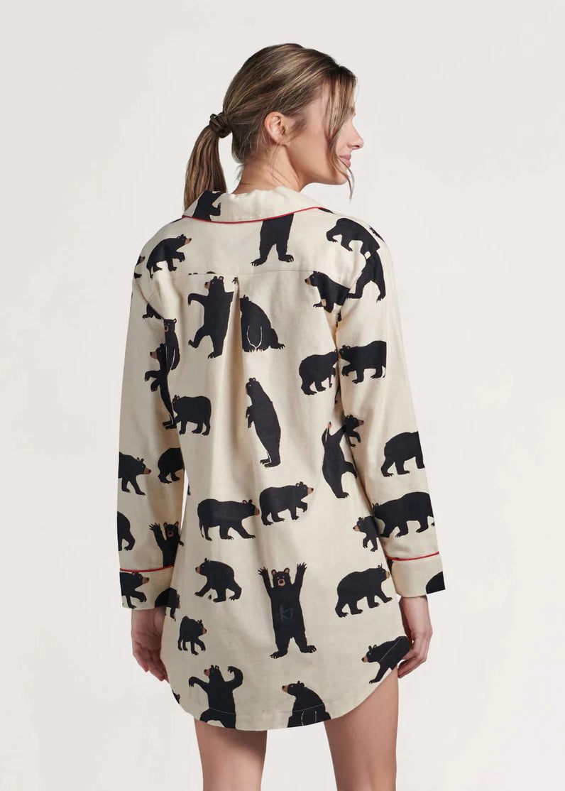 Little Blue House - Black Bears Flannel Nightdress - SALE