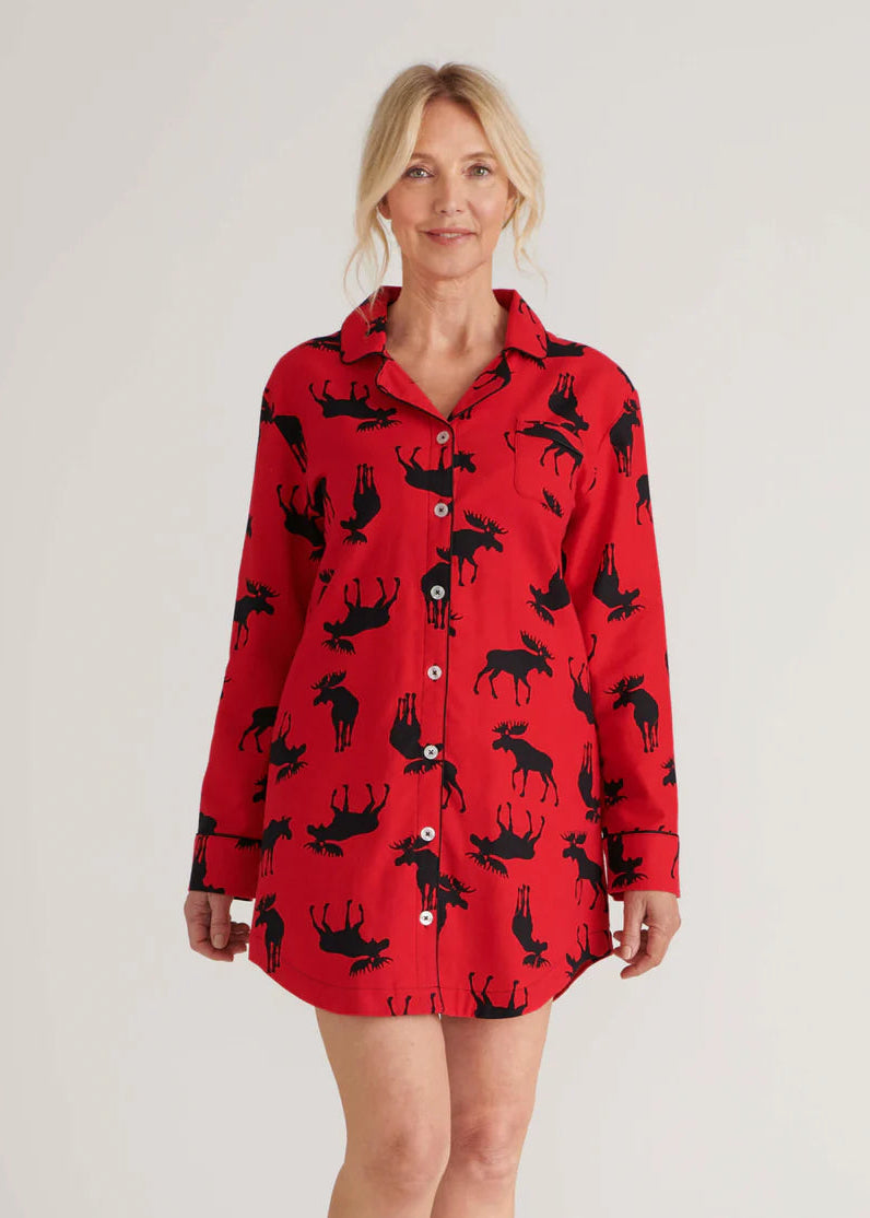 Little Blue House - Moose On Flannel Nightdress - SALE