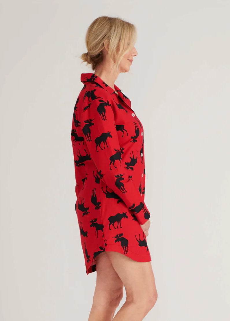 Little Blue House - Moose On Flannel Nightdress - SALE