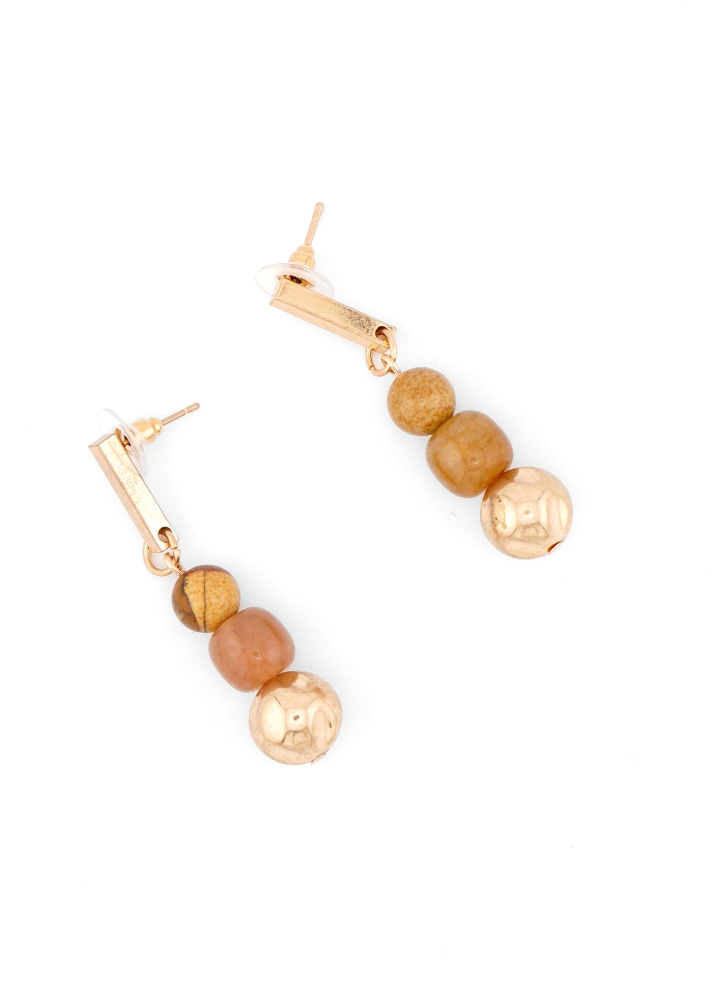 Merx - Matte Gold & Orange Stone Drop Earrings