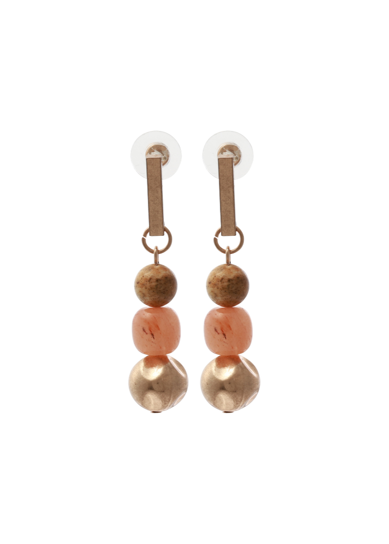 Merx - Matte Gold & Orange Stone Drop Earrings