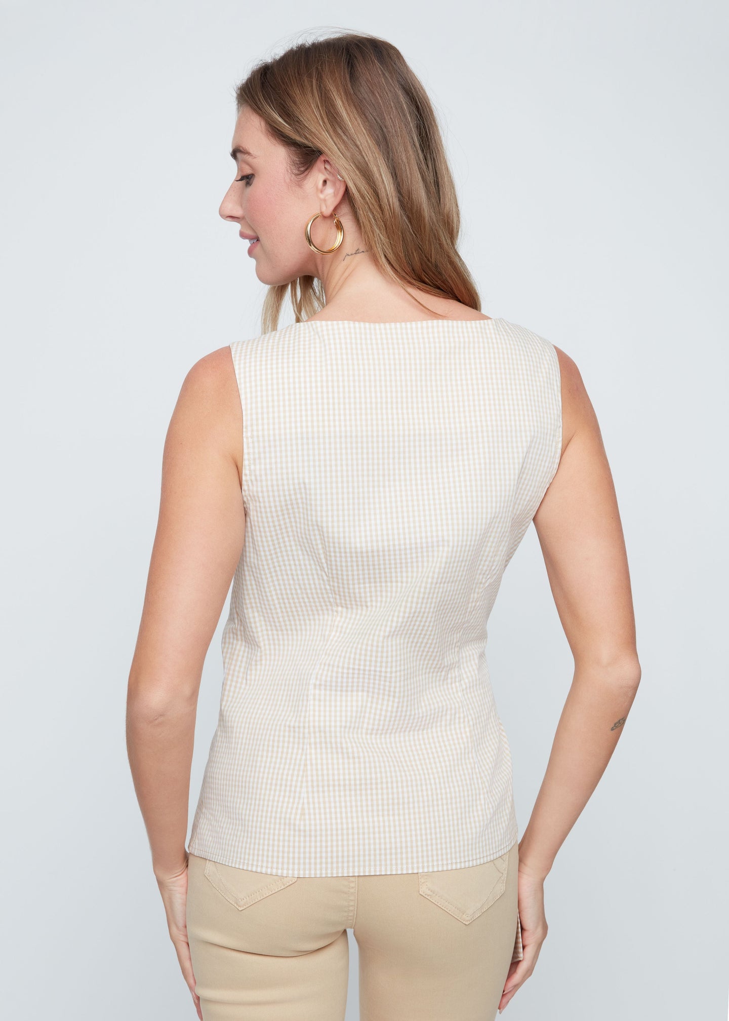 Renuar - Tie-Waist Gingham Sleeveless Top