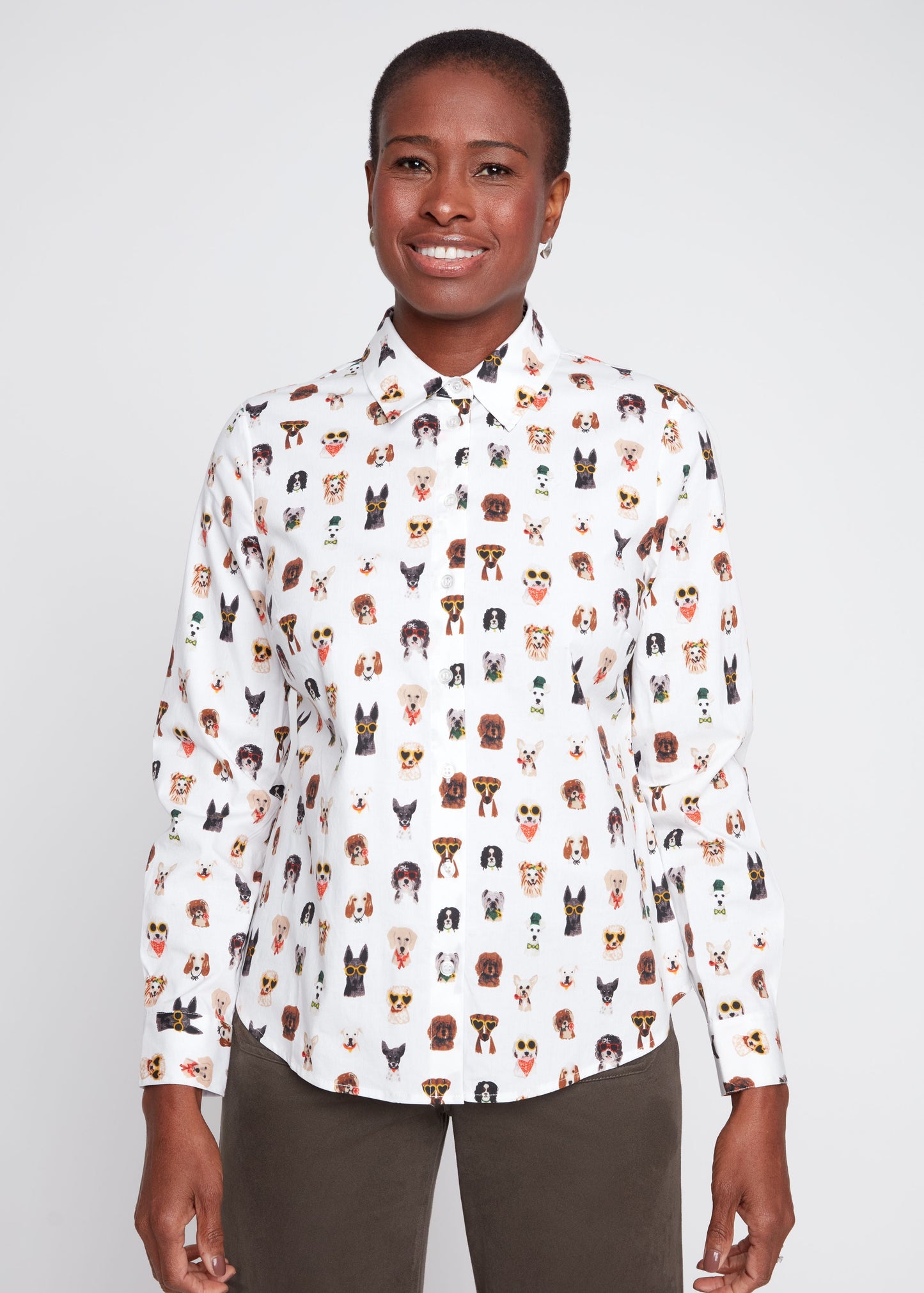 Renuar - Printed Crisp Poplin Dog Print Blouse